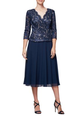 Alex Evenings Tea Length Mock Two-Piece Dress | belk