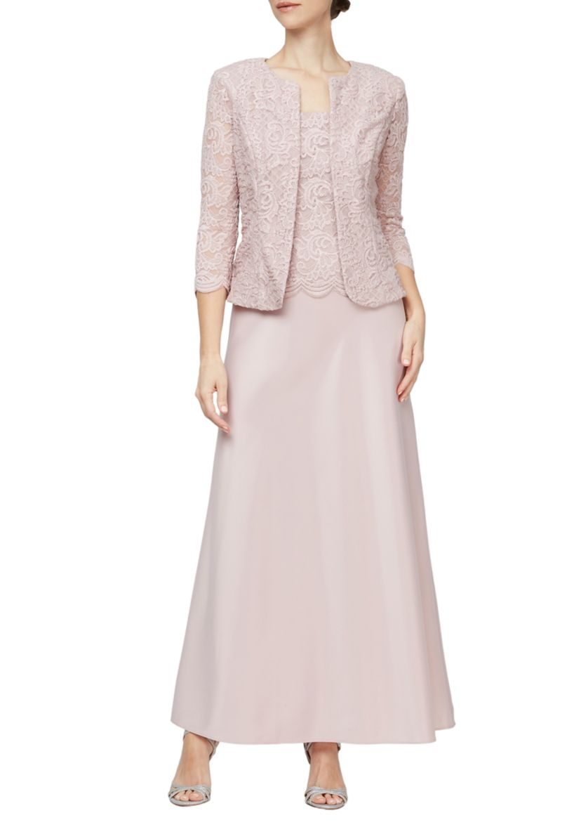 Alex Evenings Bethany Glitter Lace Jacket Dress Eggplant / 8