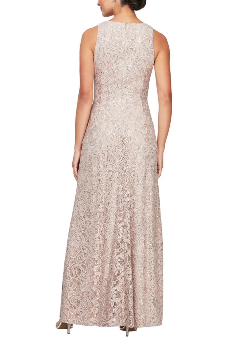 Womens Cascade Ruffle Long Dress