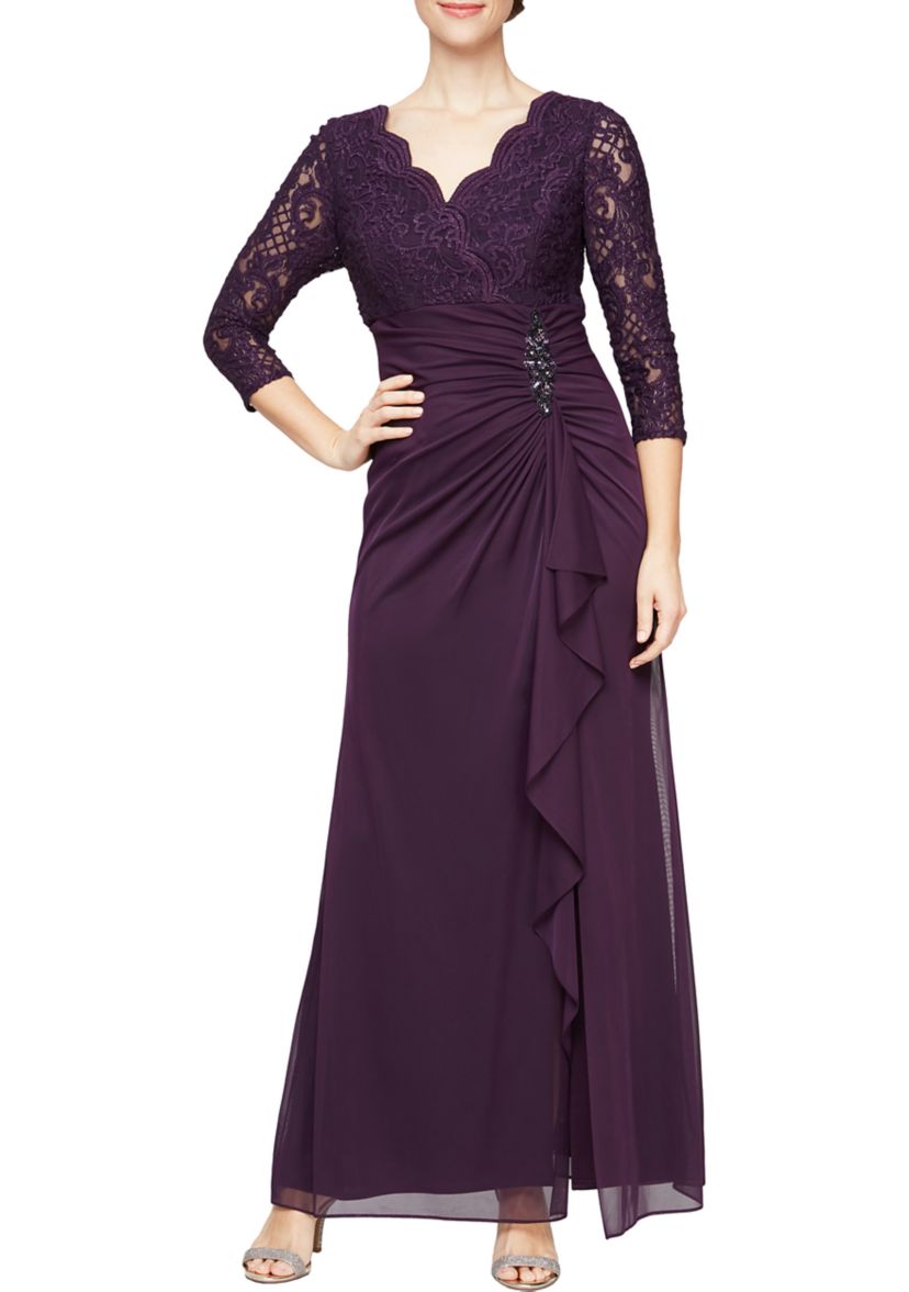 Womens Long Empire Waist Dress With Cascade Skirt