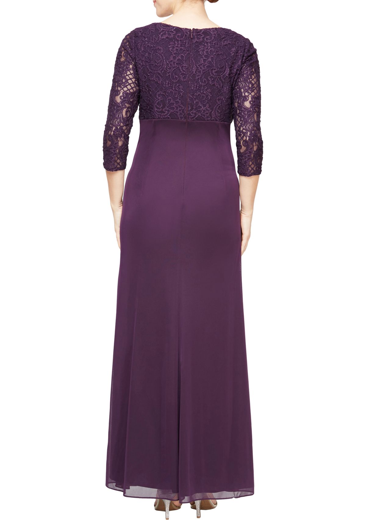 Womens Long Empire Waist Dress With Cascade Skirt