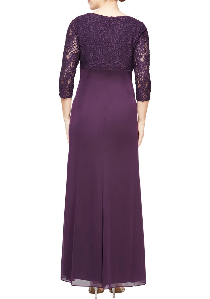 Womens Long Empire Waist Dress With Cascade Skirt