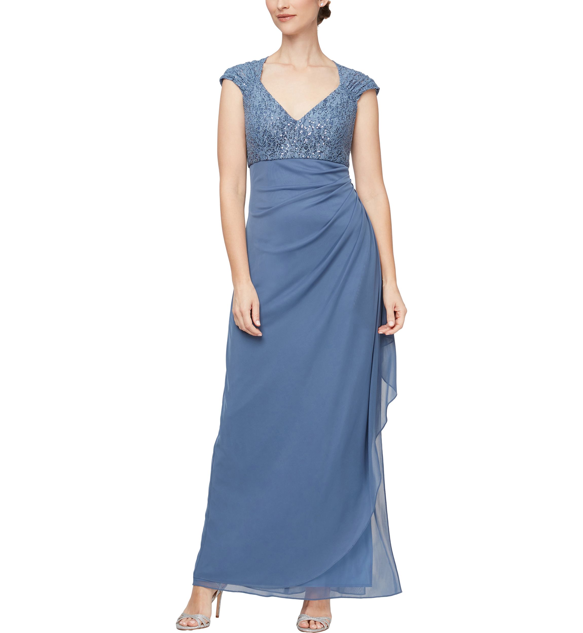 Womens Cap Sleeve Long Empire Waist Dress