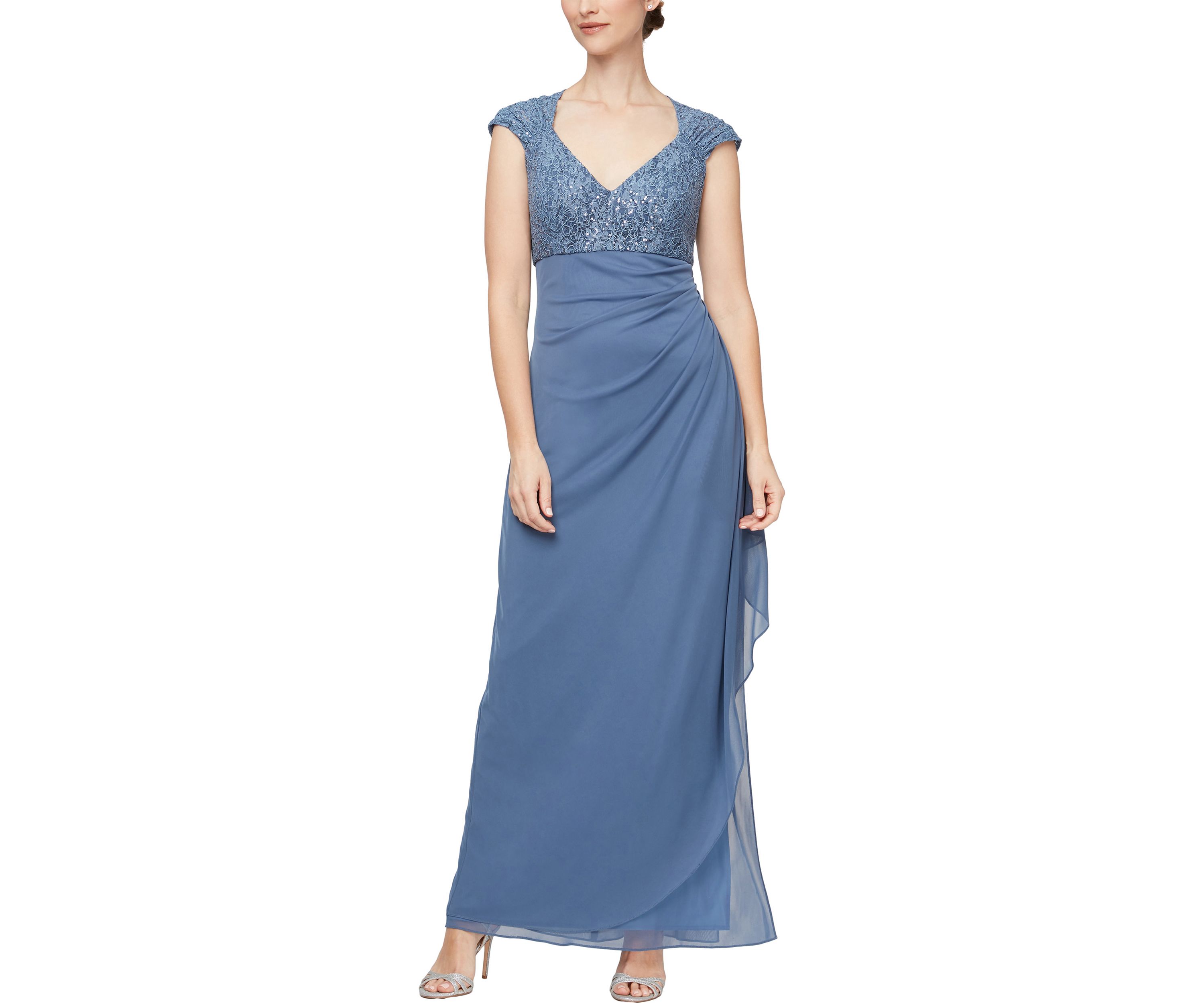 Womens Cap Sleeve Long Empire Waist Dress