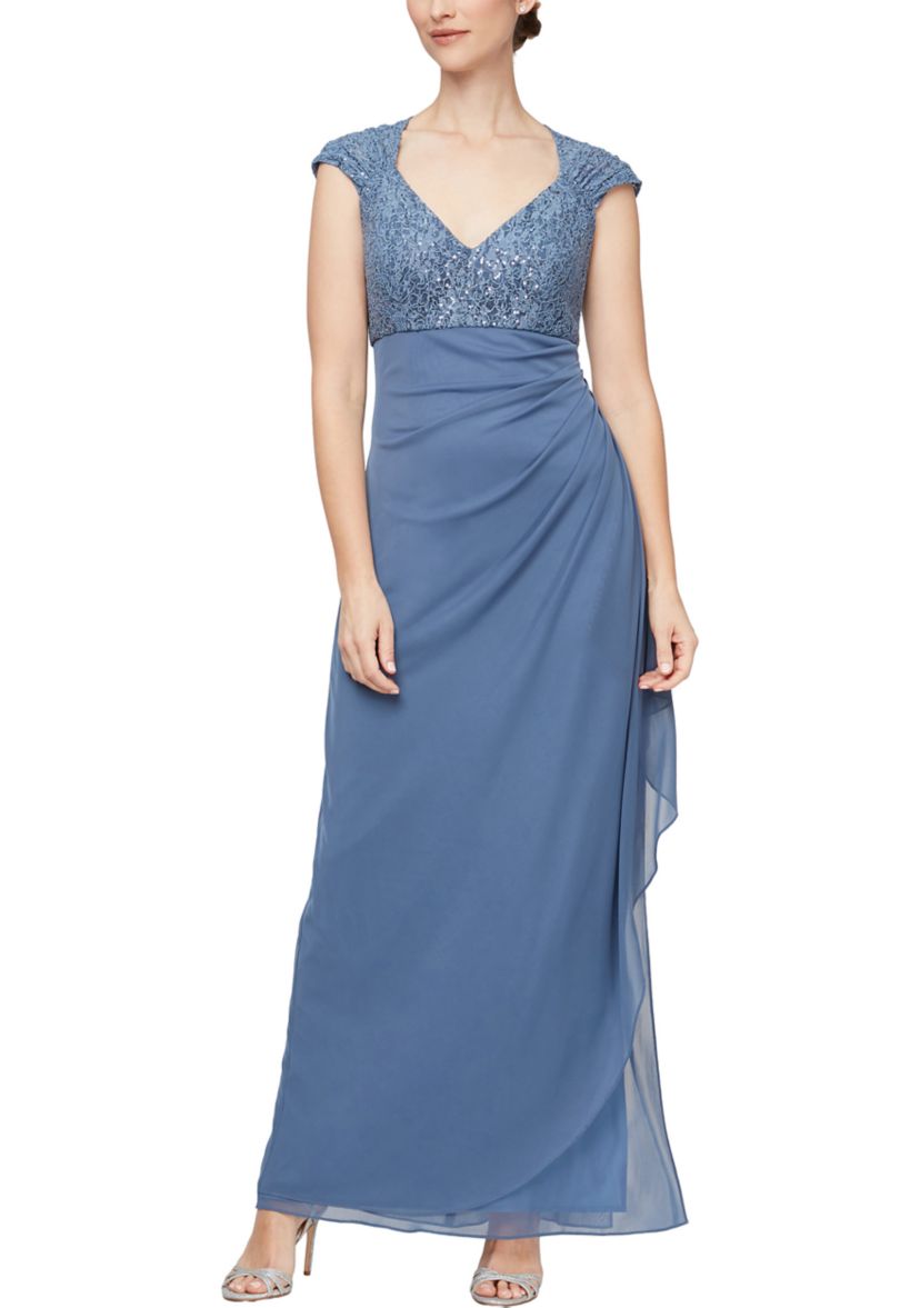 Womens Cap Sleeve Long Empire Waist Dress