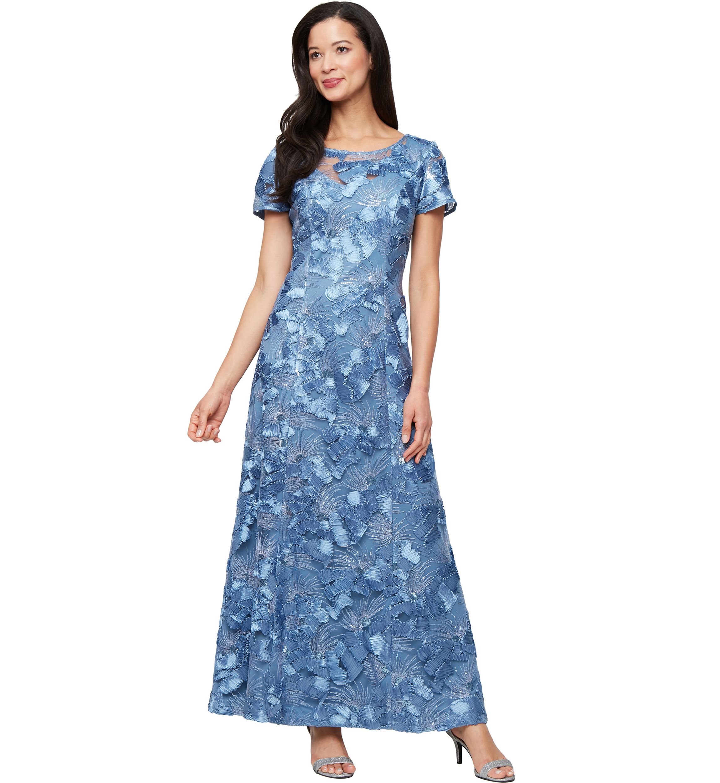 Womens Long Soutache A-Line Dress