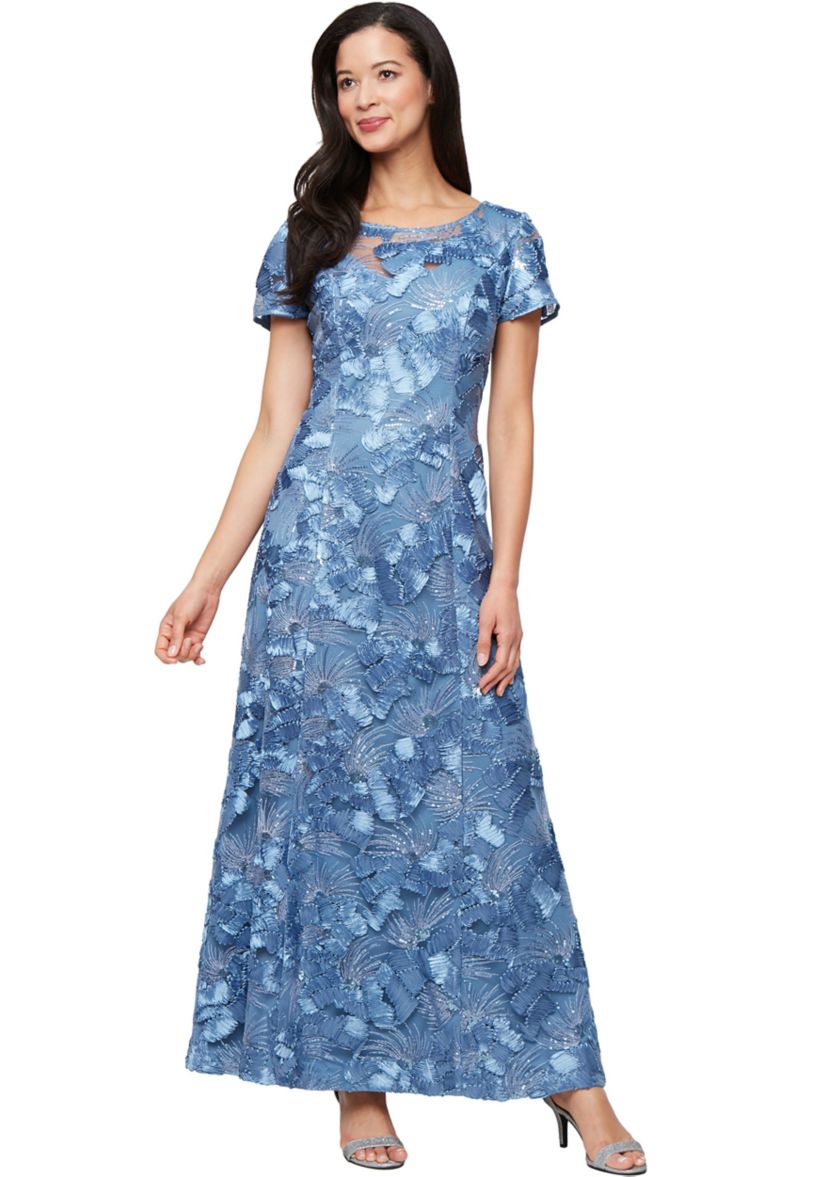 Womens Long Soutache A-Line Dress
