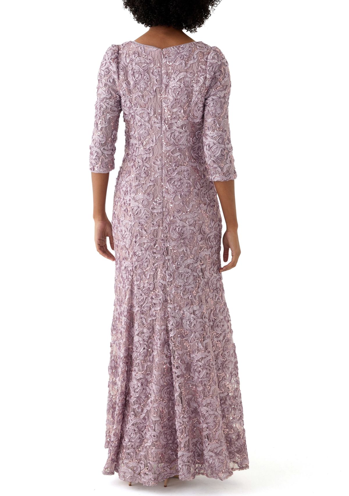 Womens 3/4 Sleeve Square Neck Lace Gown