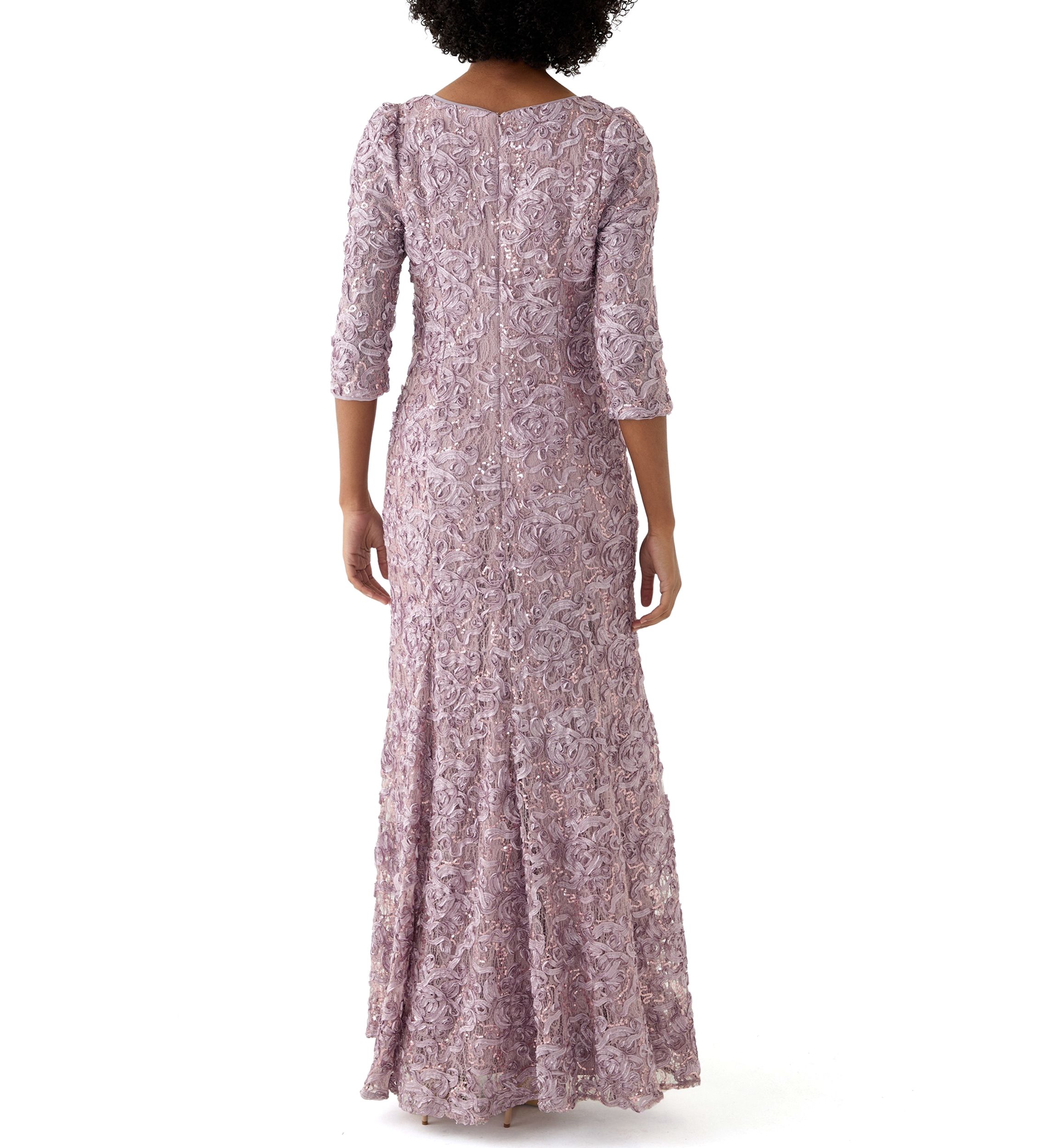 Womens 3/4 Sleeve Square Neck Lace Gown
