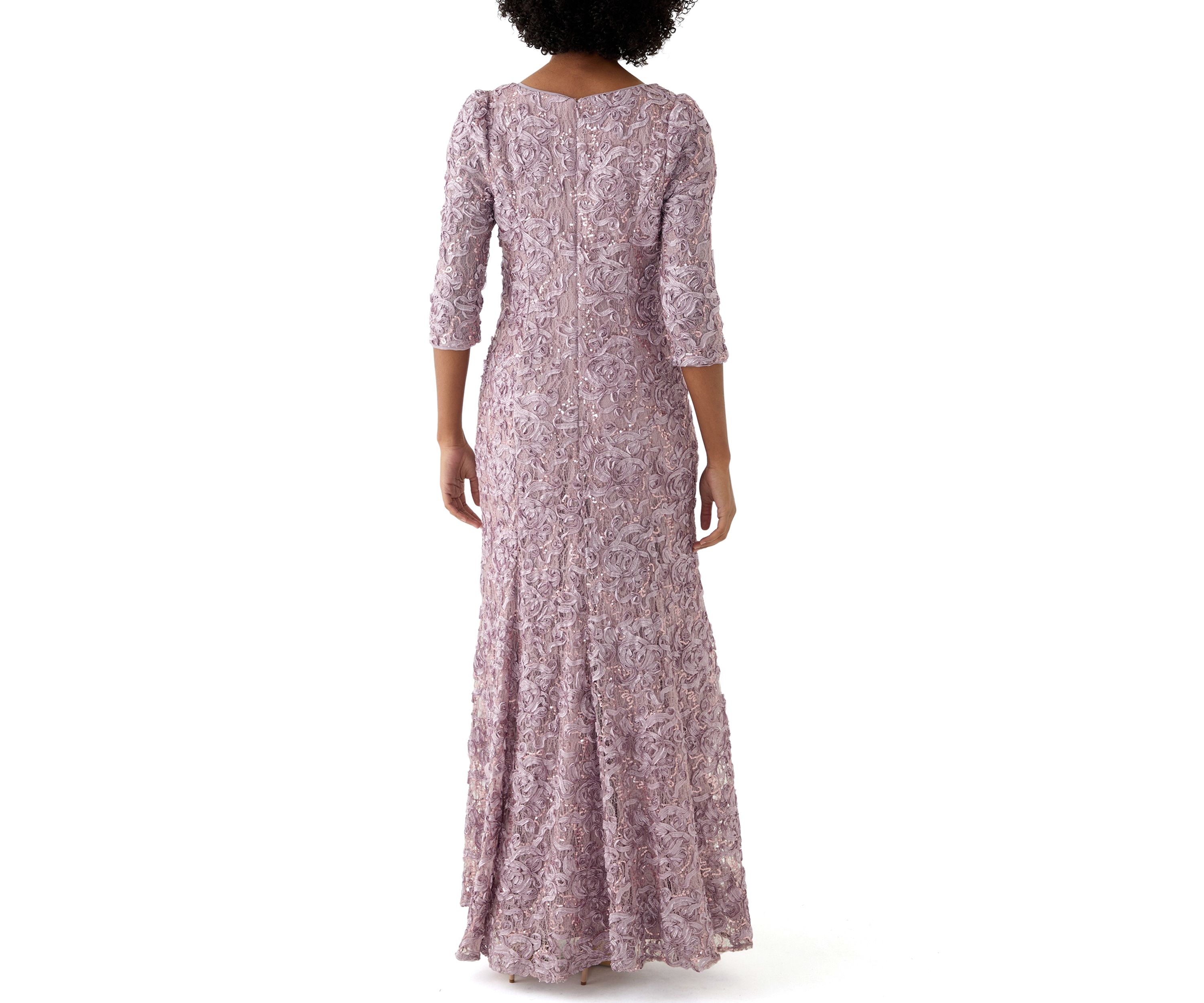 Womens 3/4 Sleeve Square Neck Lace Gown