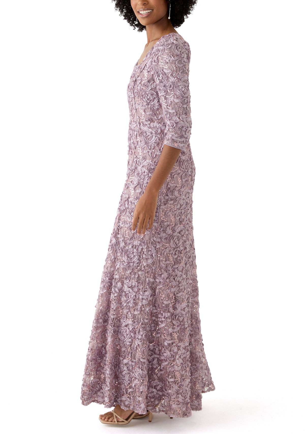 Womens 3/4 Sleeve Square Neck Lace Gown