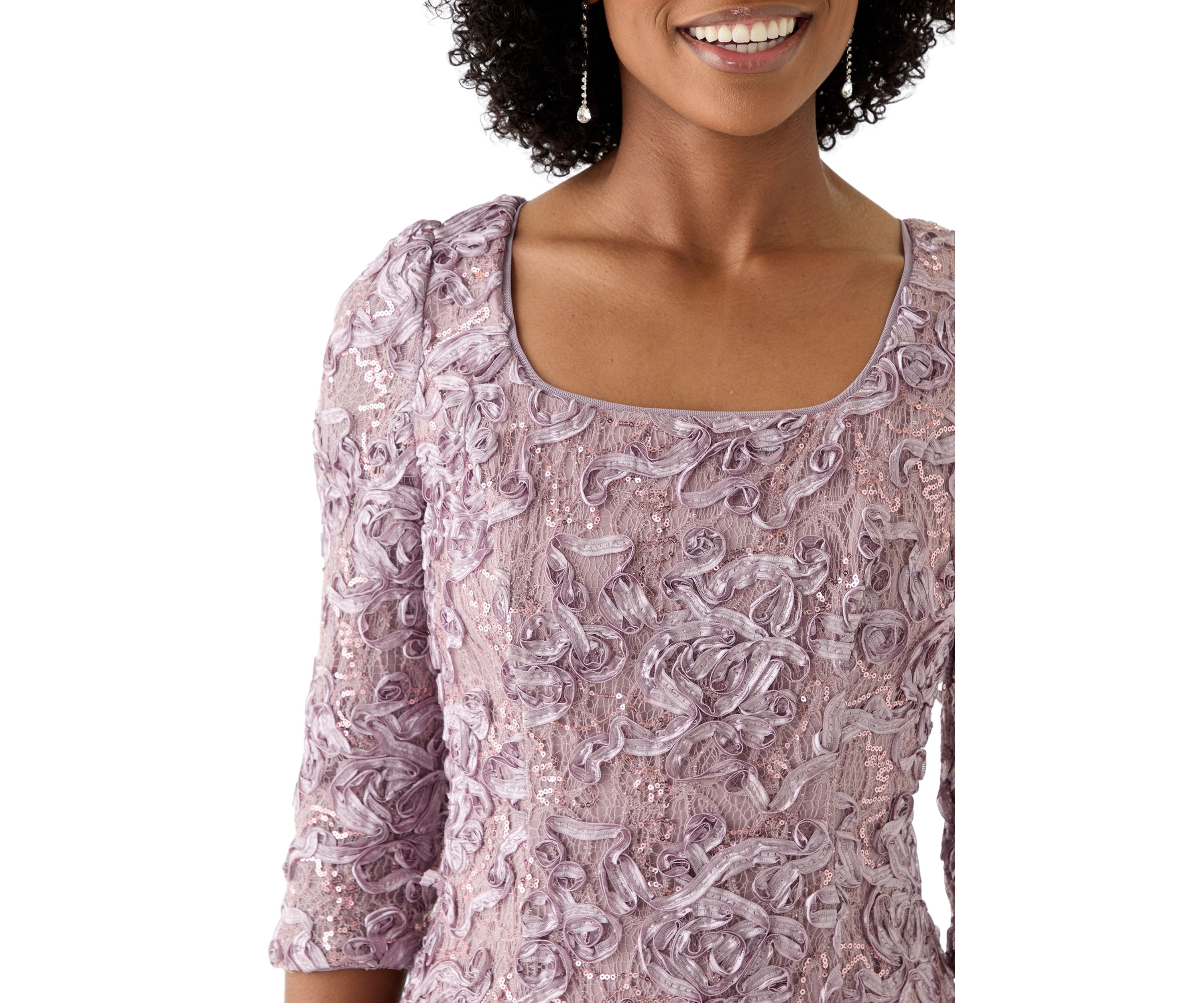 Womens 3/4 Sleeve Square Neck Lace Gown
