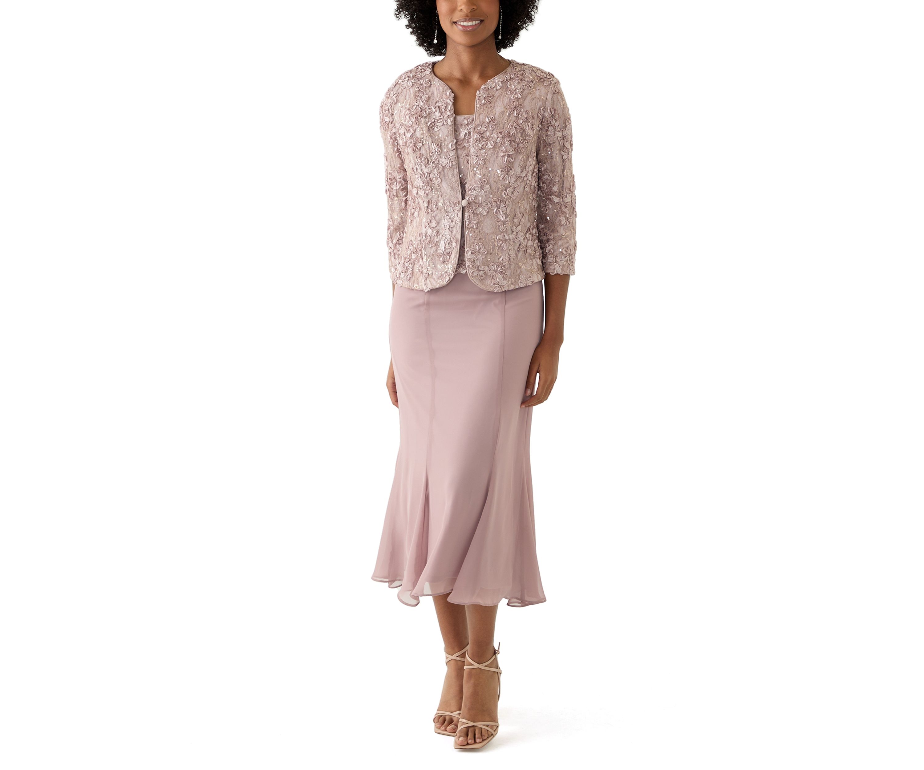 Womens 3/4 Sleeve Crew Neck Lace A-Line Dress