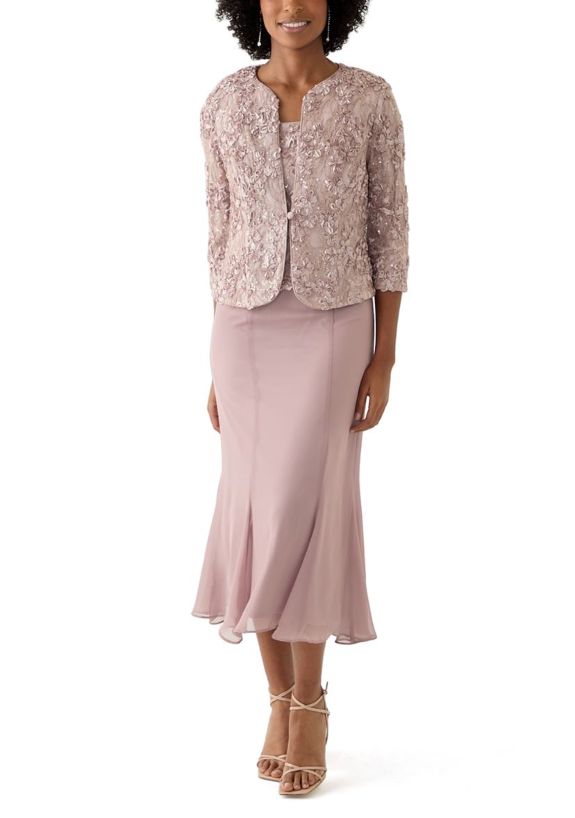 Womens 3/4 Sleeve Crew Neck Lace A-Line Dress
