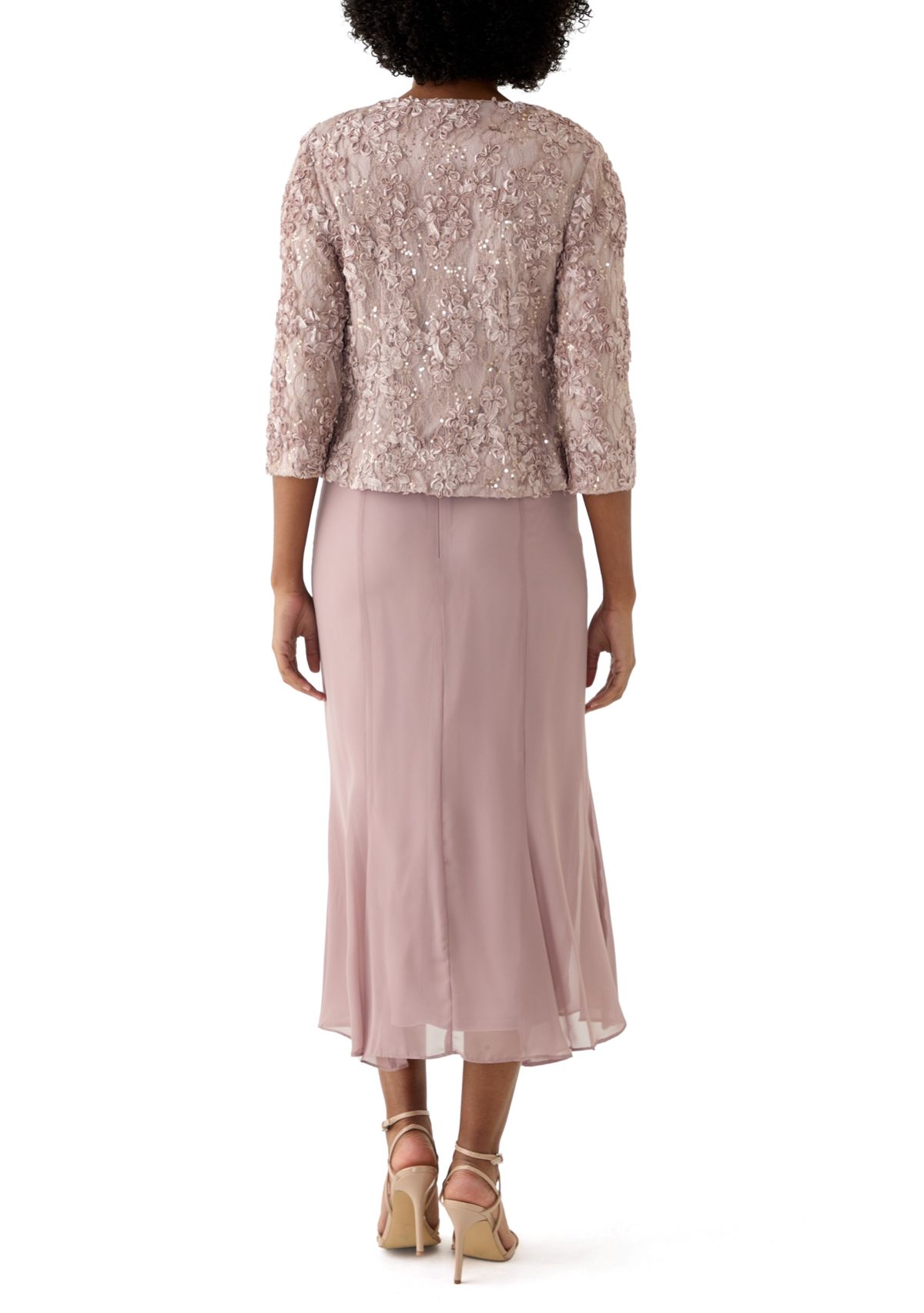Womens 3/4 Sleeve Crew Neck Lace A-Line Dress