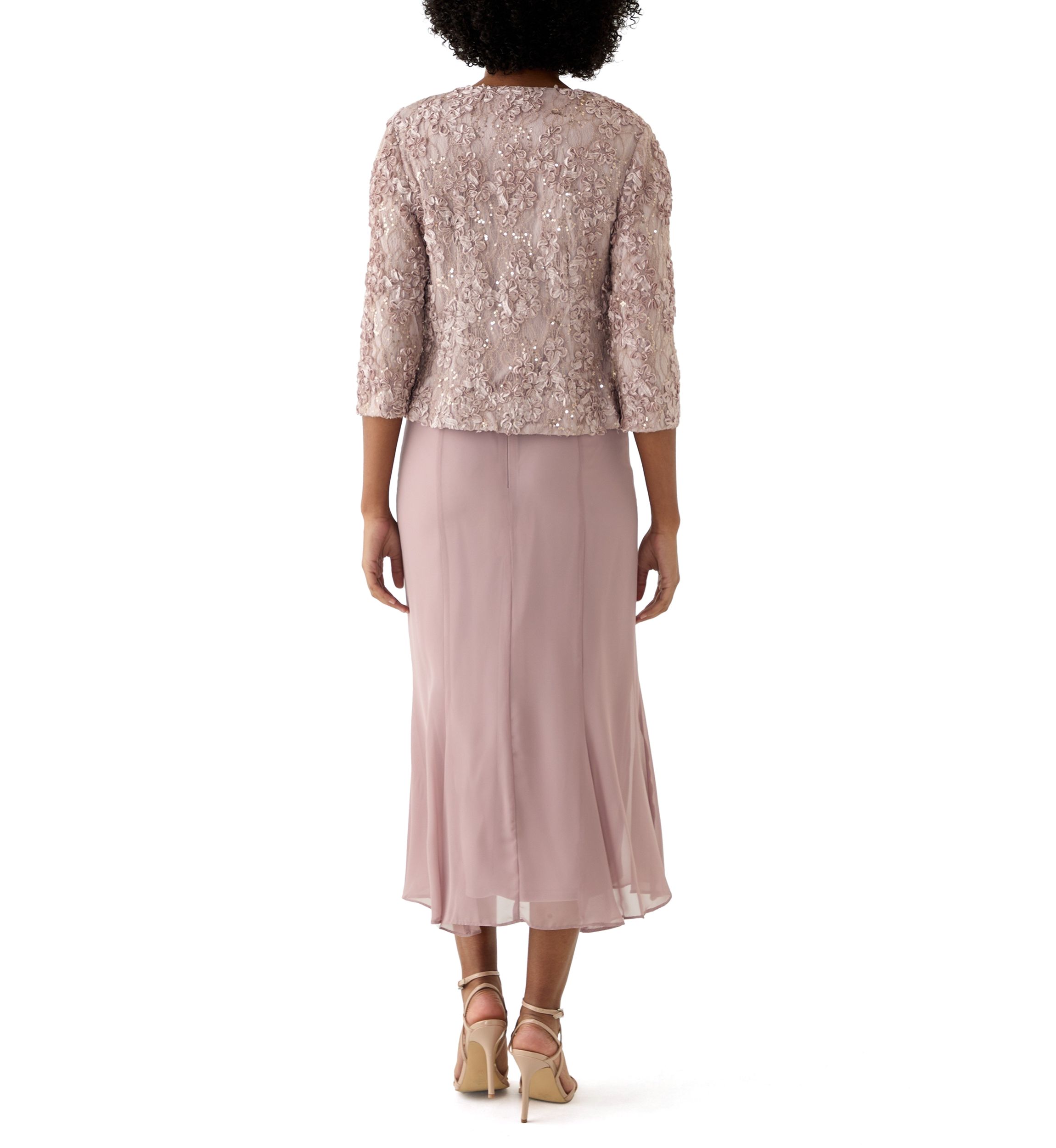 Womens 3/4 Sleeve Crew Neck Lace A-Line Dress