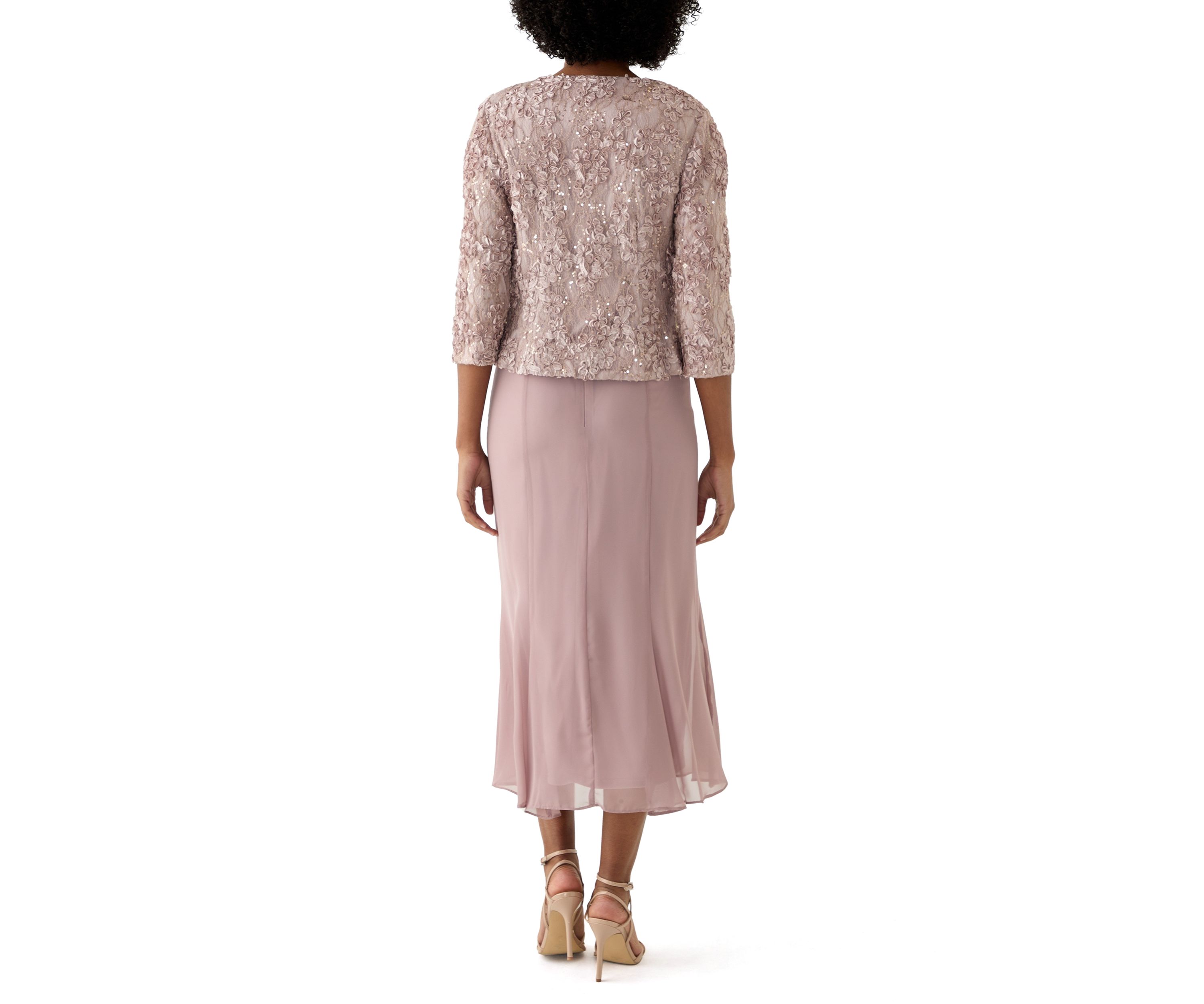 Womens 3/4 Sleeve Crew Neck Lace A-Line Dress