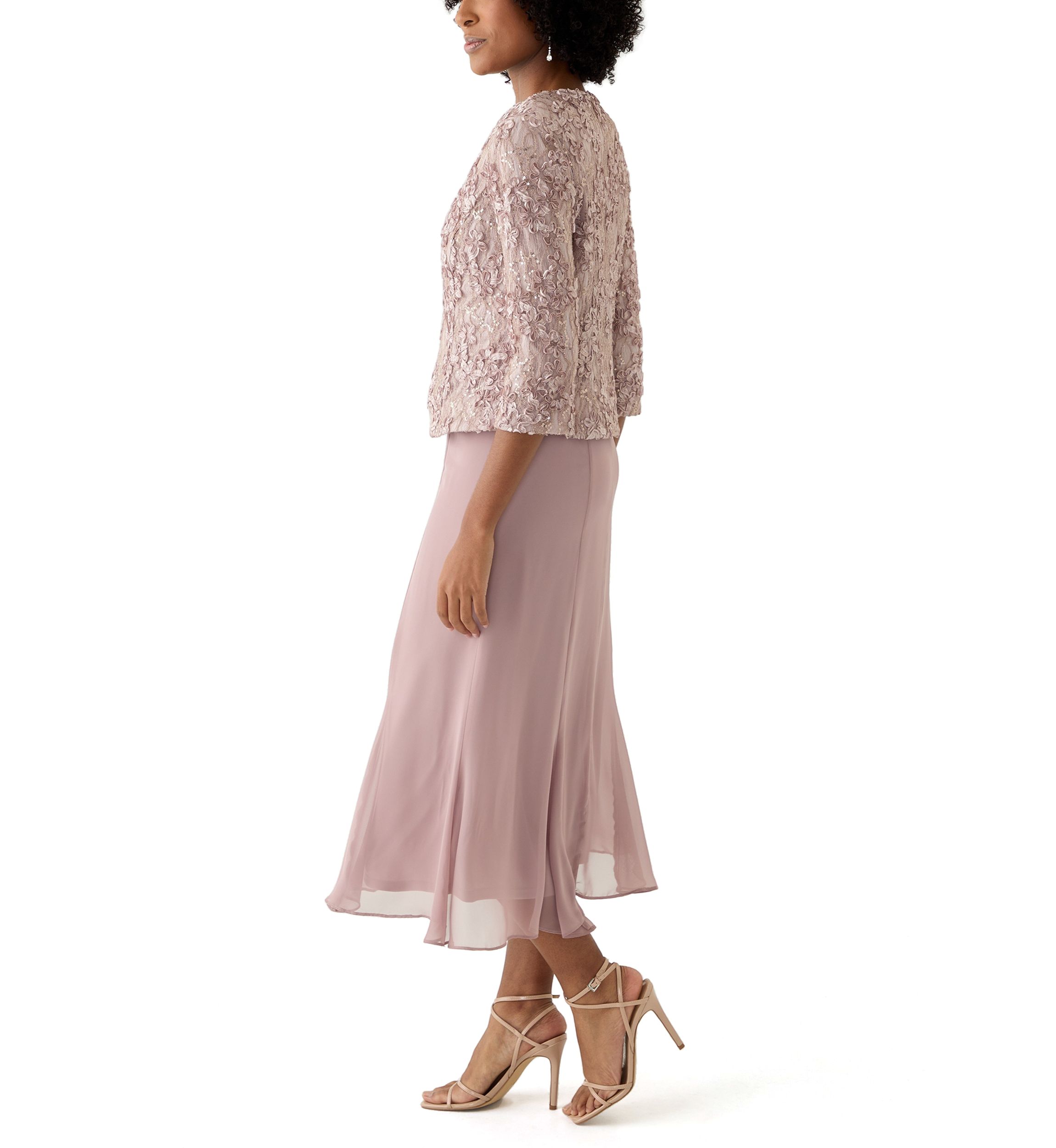 Womens 3/4 Sleeve Crew Neck Lace A-Line Dress