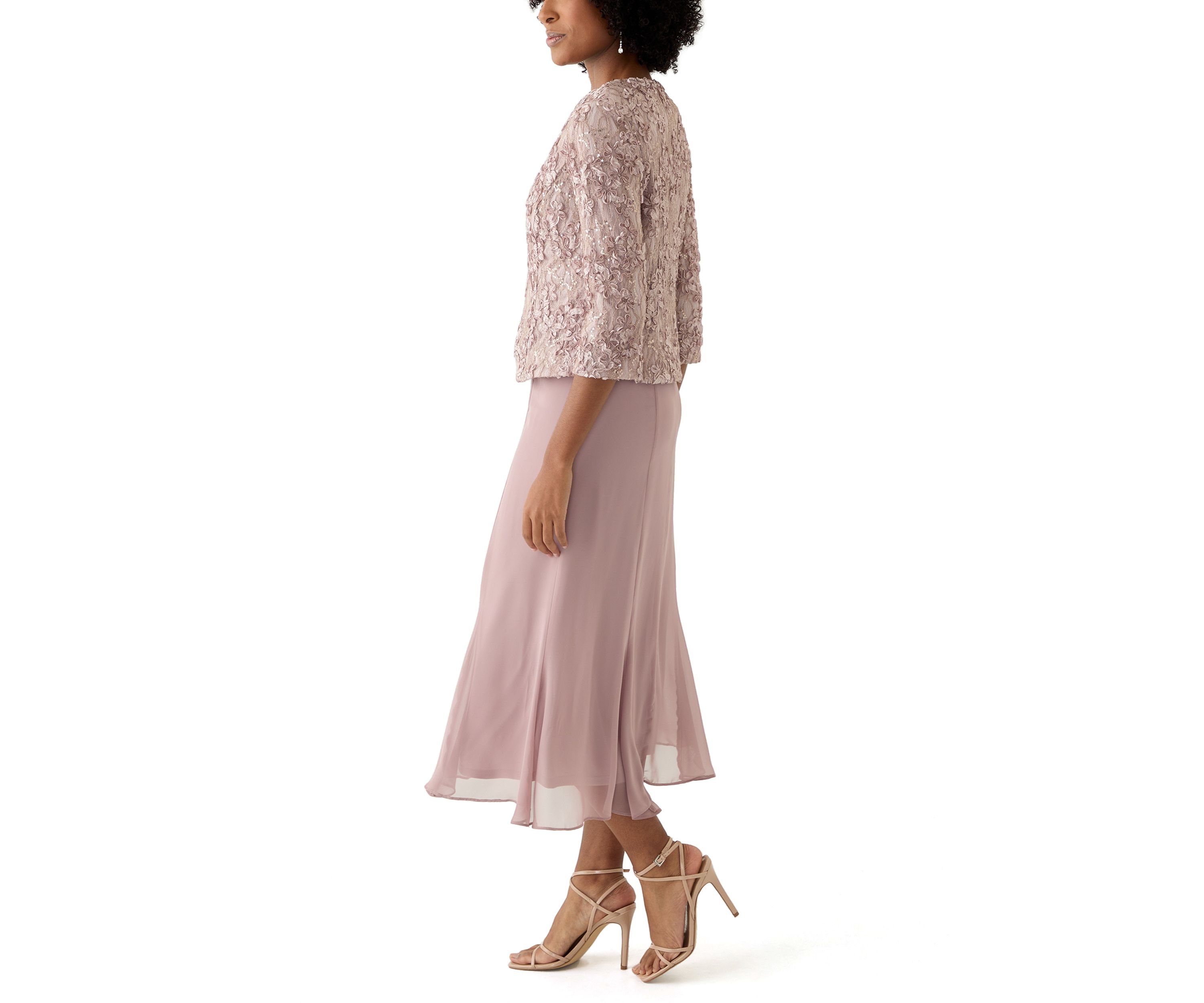 Womens 3/4 Sleeve Crew Neck Lace A-Line Dress