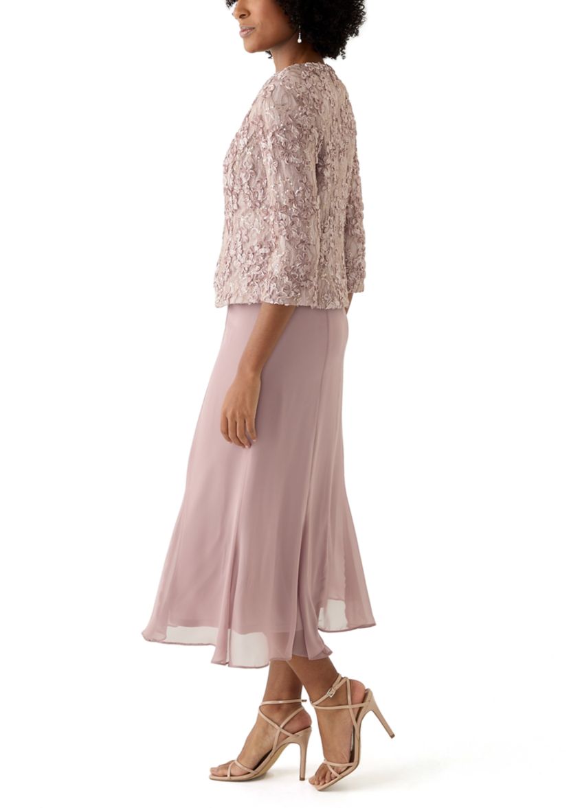 Womens 3/4 Sleeve Crew Neck Lace A-Line Dress