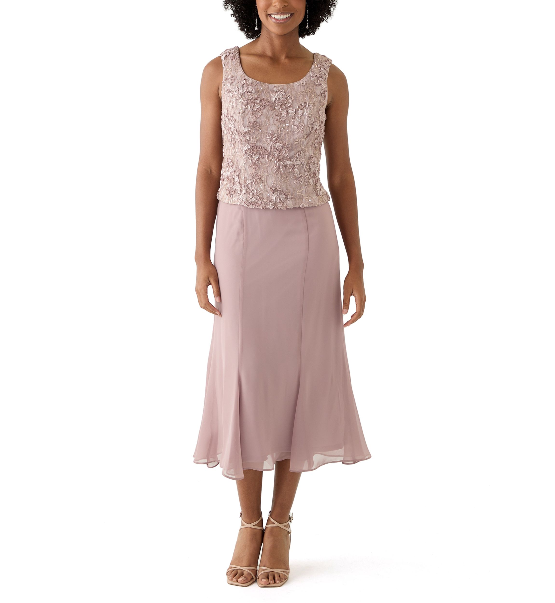Womens 3/4 Sleeve Crew Neck Lace A-Line Dress