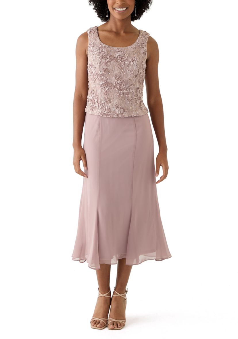 Womens 3/4 Sleeve Crew Neck Lace A-Line Dress