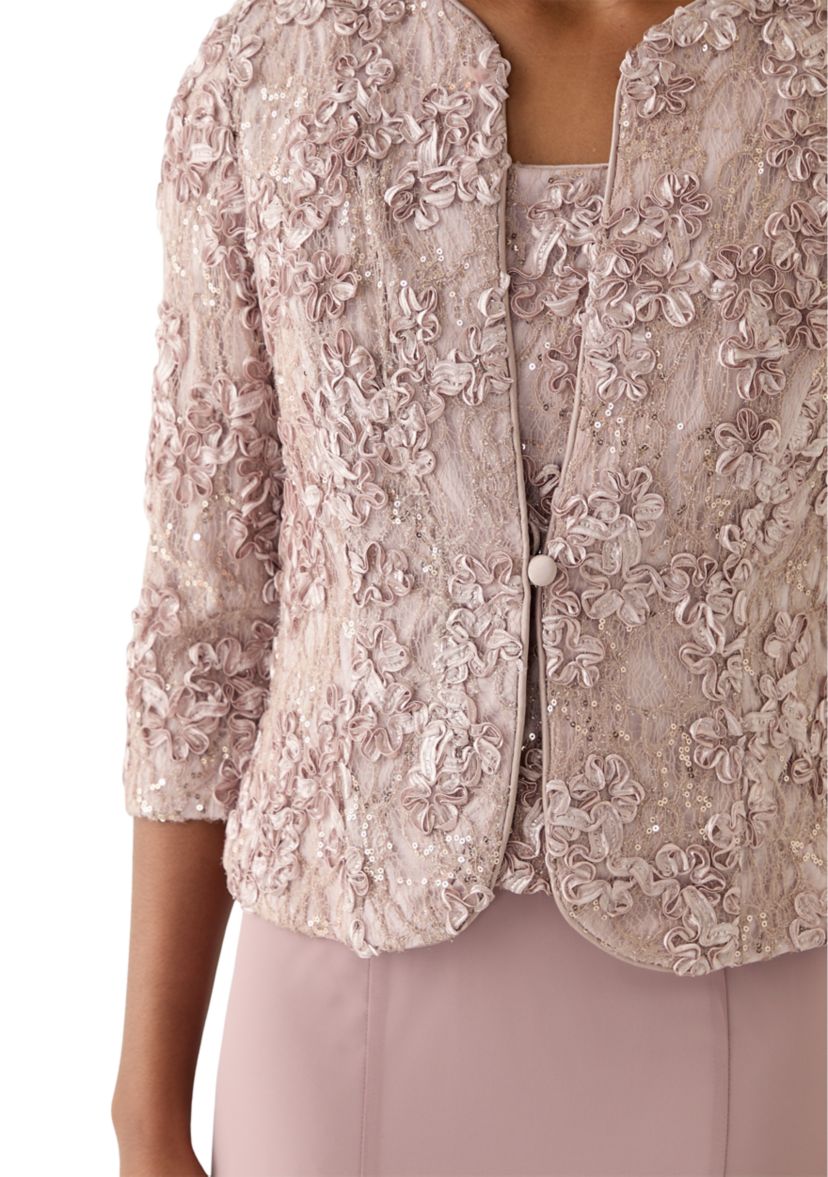Womens 3/4 Sleeve Crew Neck Lace A-Line Dress
