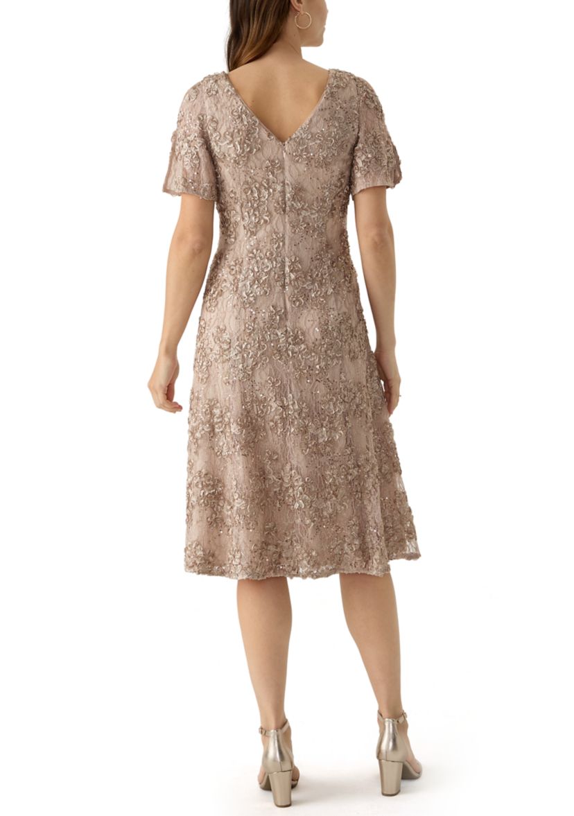 Womens Cold Shoulder Scoop Neck Lace A-Line Dress