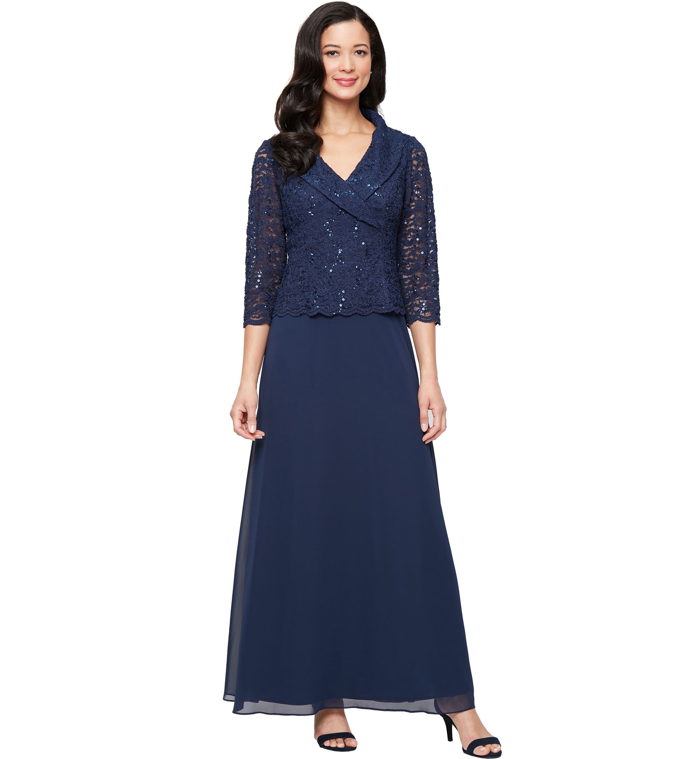 Womens Long Stretch Lace Mock Dress