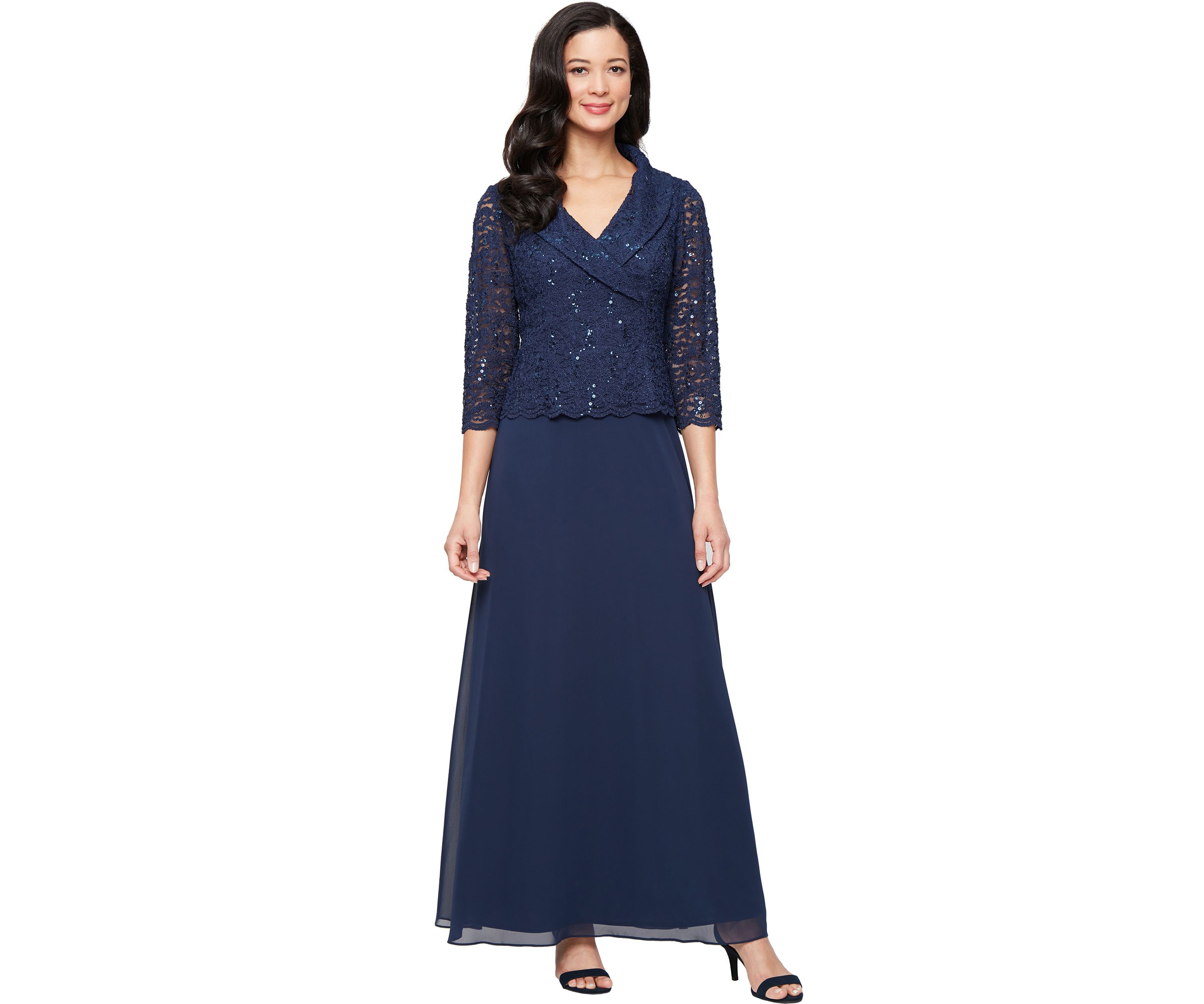 Womens Long Stretch Lace Mock Dress
