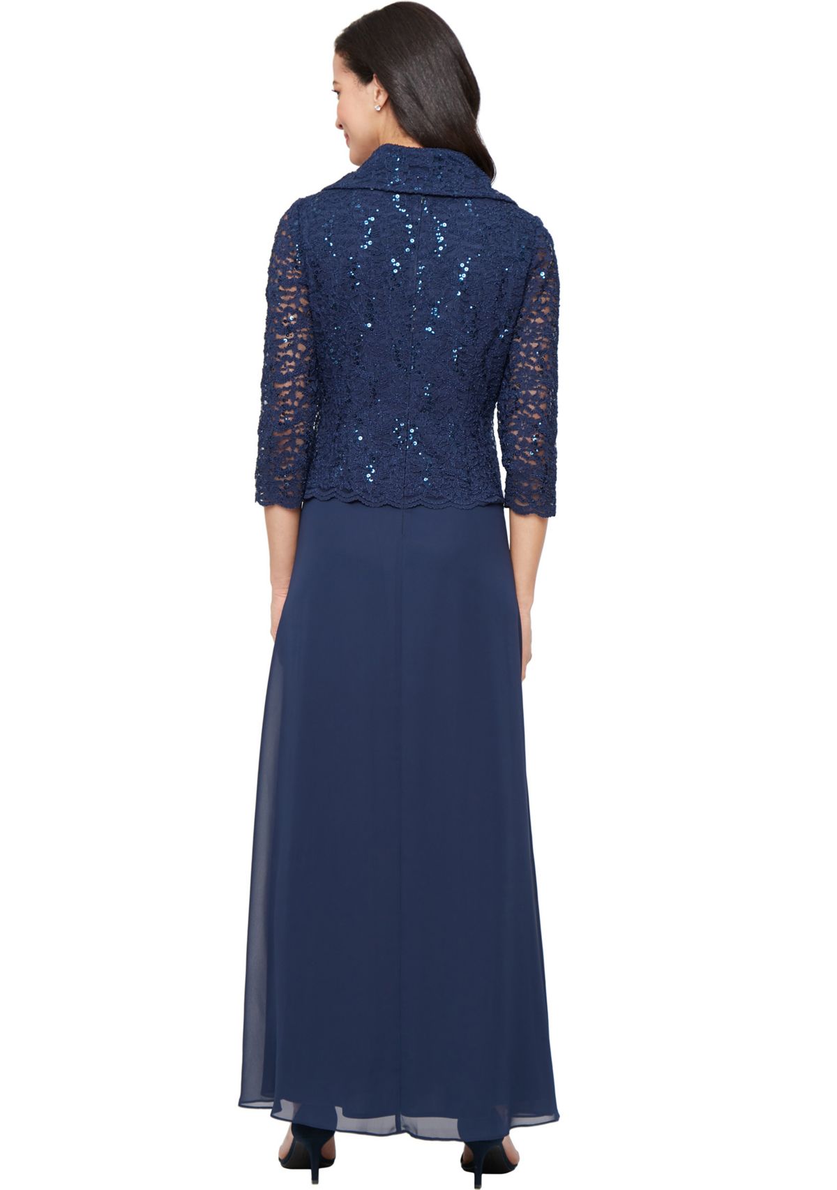 Womens Long Stretch Lace Mock Dress