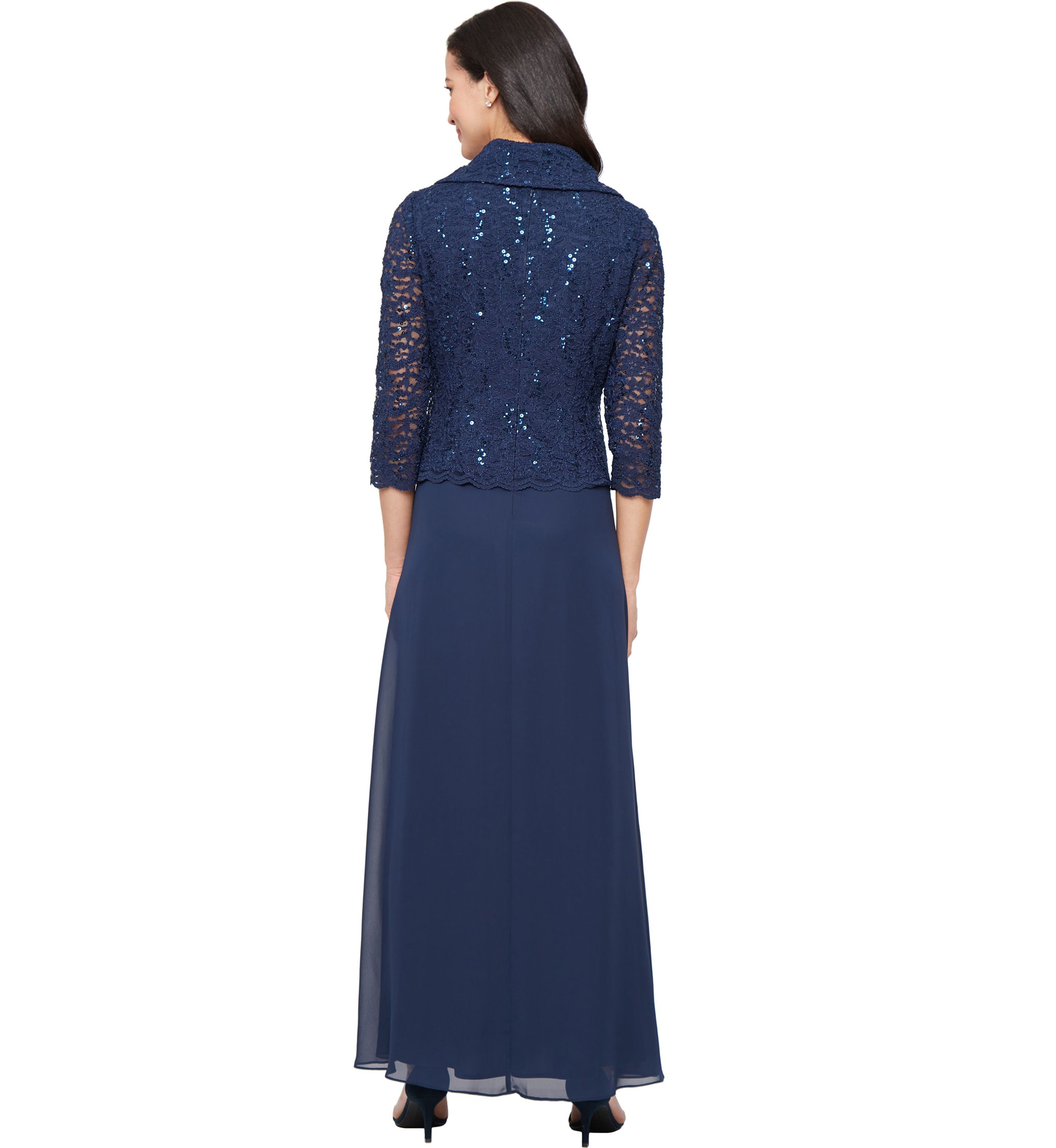 Womens Long Stretch Lace Mock Dress