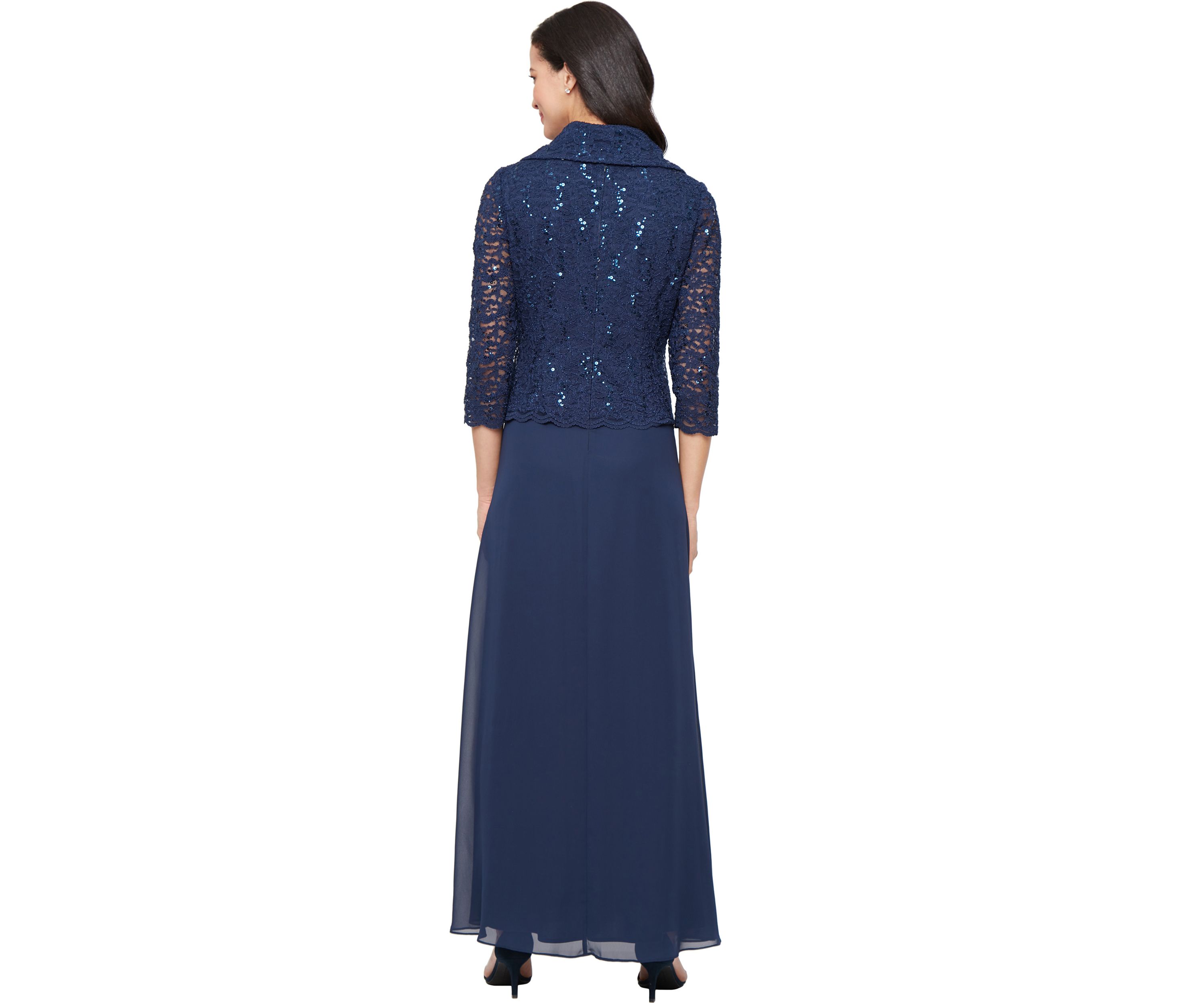 Womens Long Stretch Lace Mock Dress