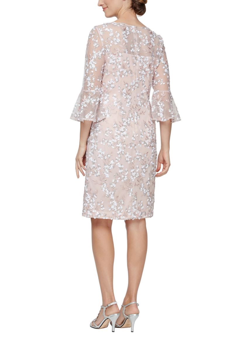 Womens Short Embroidered Sequin Lace Sheath Dress