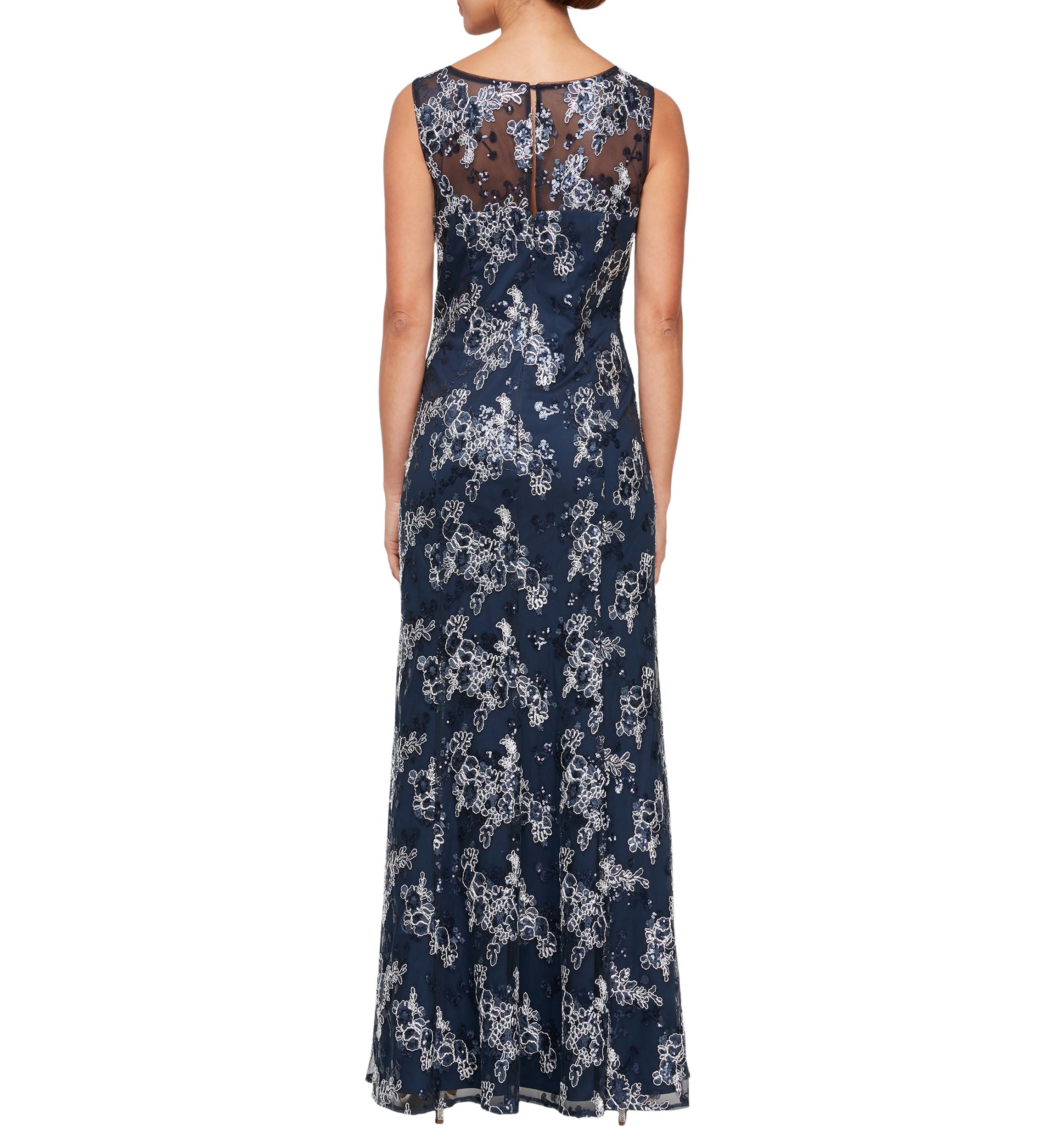 Long Embroidered  Gown with Sweetheart Illusion Neckline