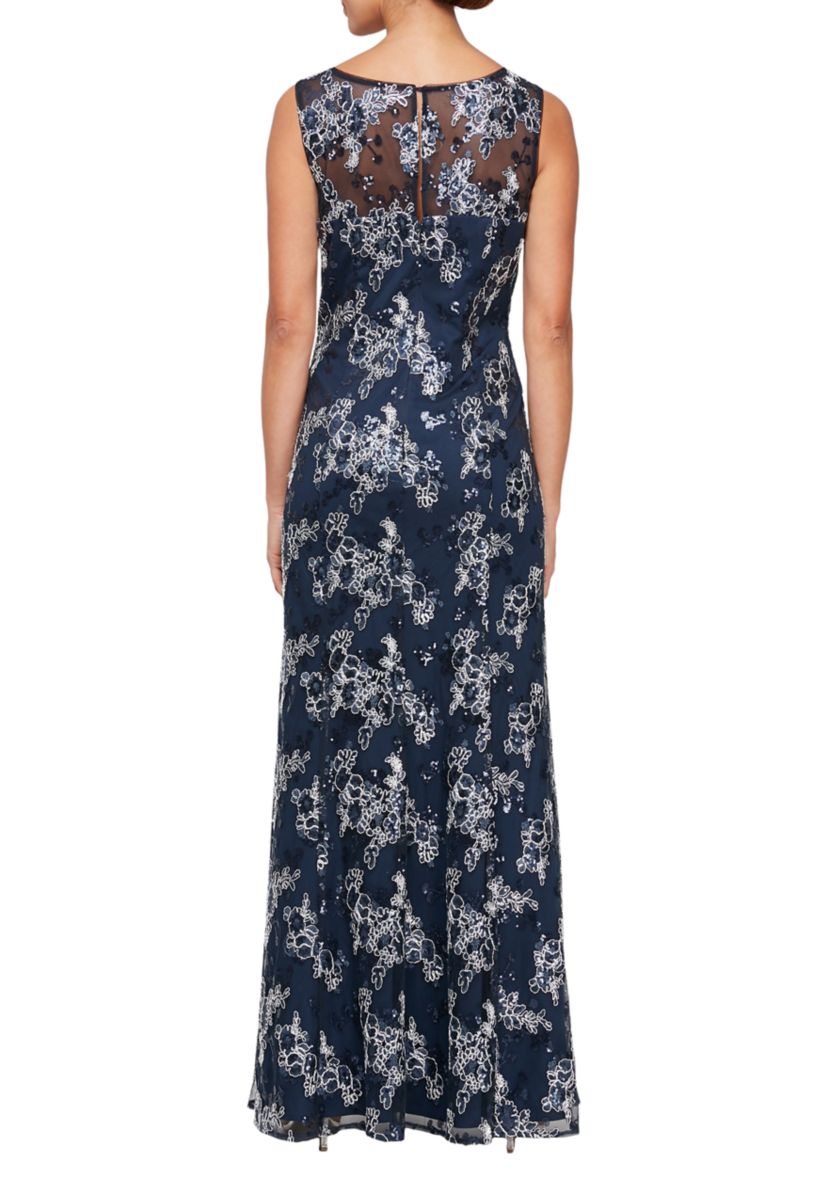 Long Embroidered  Gown with Sweetheart Illusion Neckline