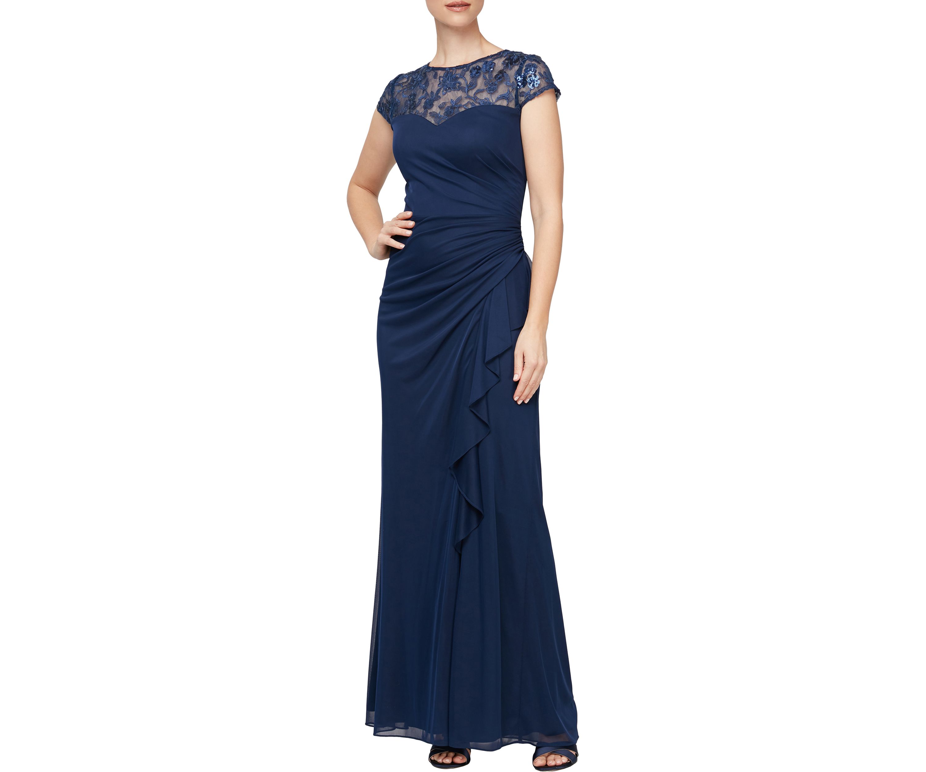 Womens Long Cascade Detail Dress