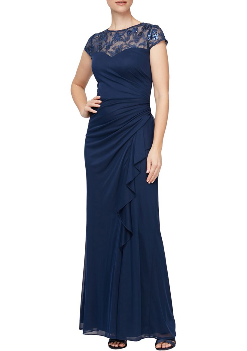 Womens Long Cascade Detail Dress