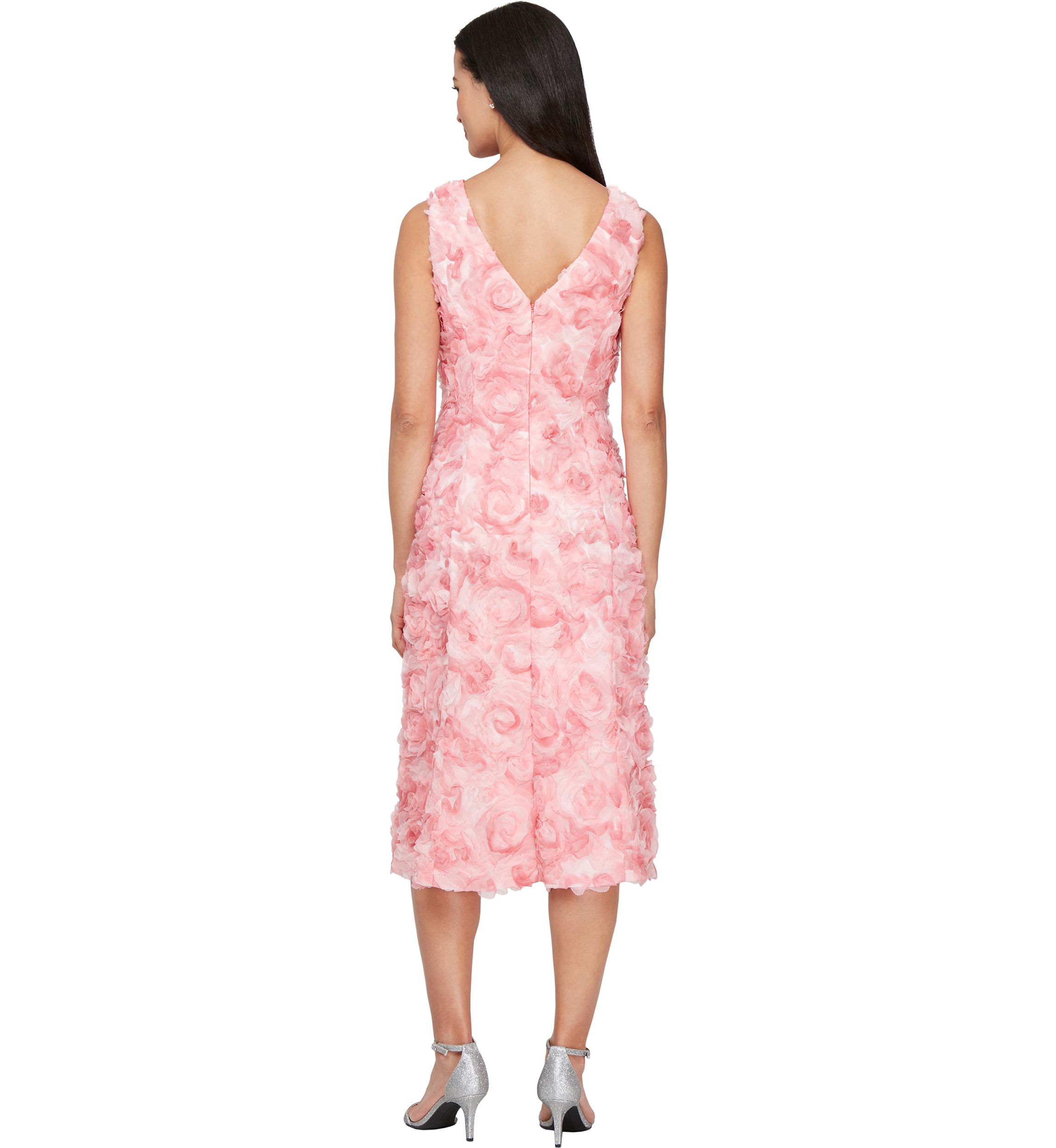 Womens Sleeveless Midi Tulle Rosette A-Line Dress