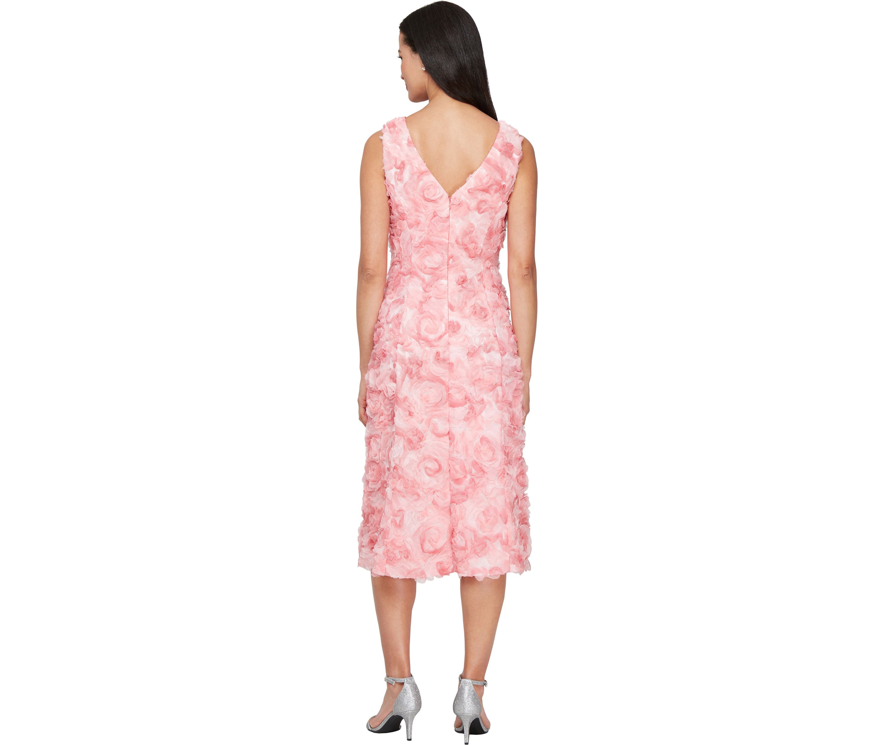 Womens Sleeveless Midi Tulle Rosette A-Line Dress