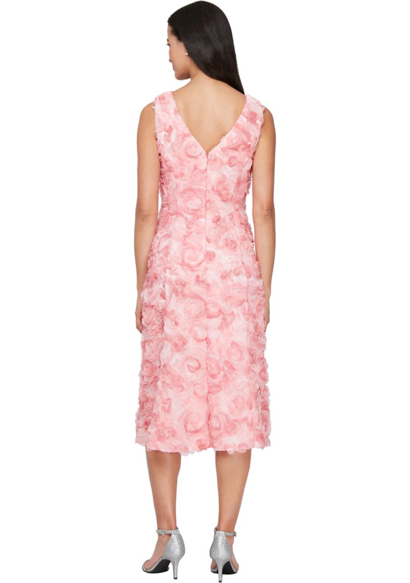 Womens Sleeveless Midi Tulle Rosette A-Line Dress