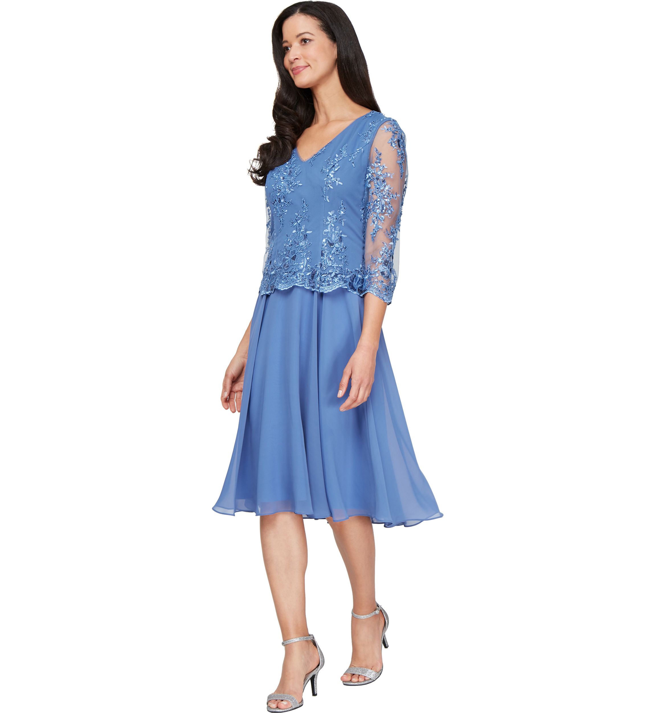 Womens Midi Embroidered Mock Dress