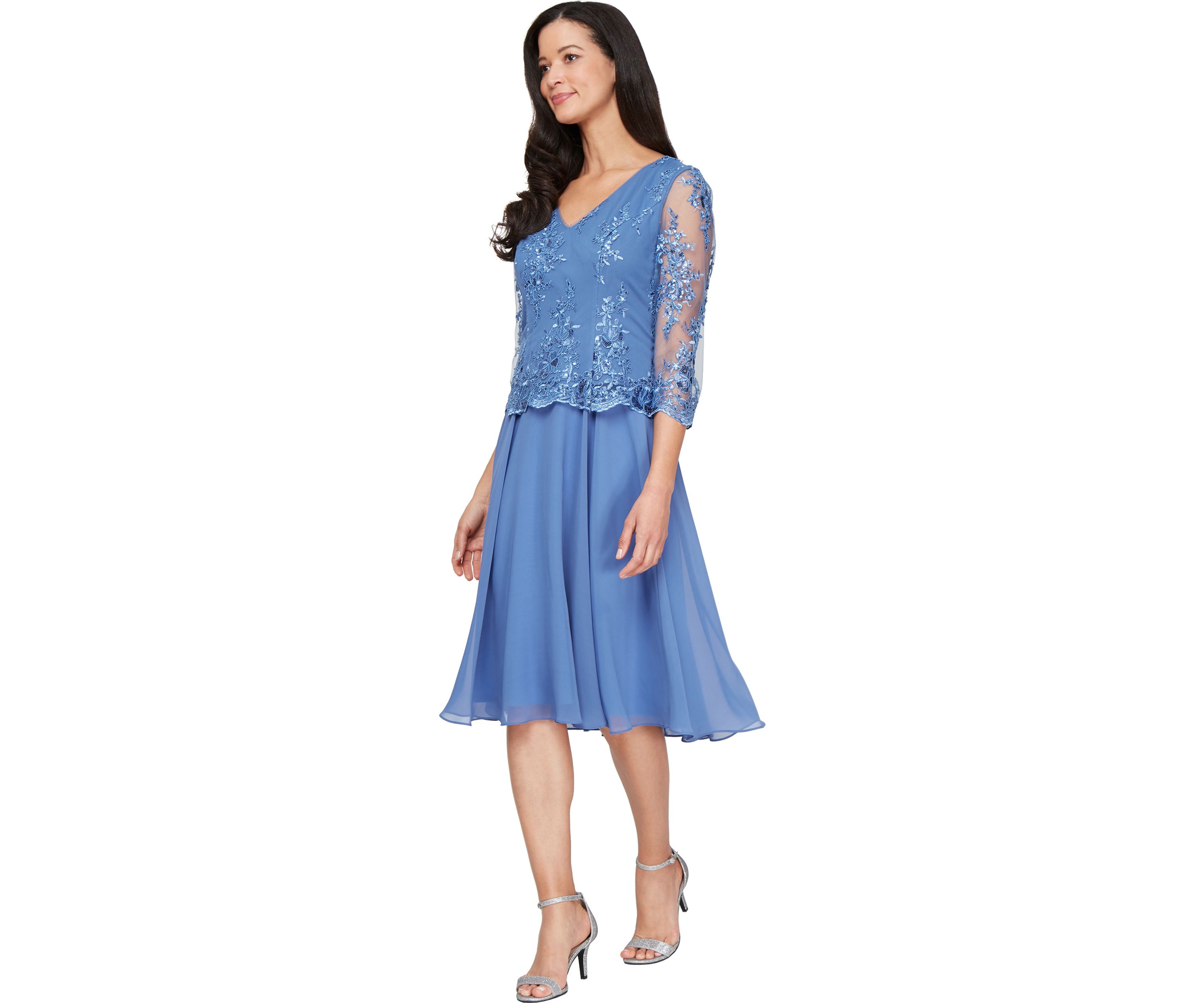 Womens Midi Embroidered Mock Dress