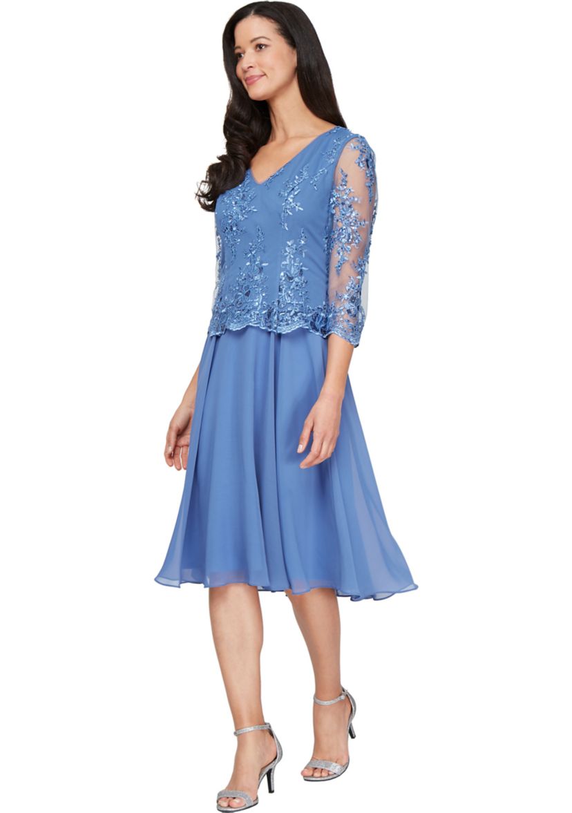 Womens Midi Embroidered Mock Dress