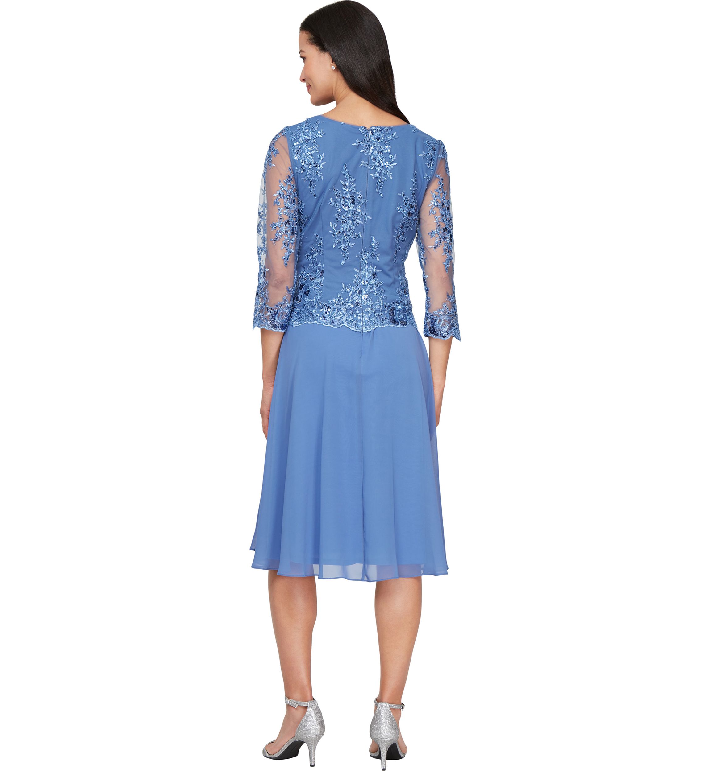 Womens Midi Embroidered Mock Dress