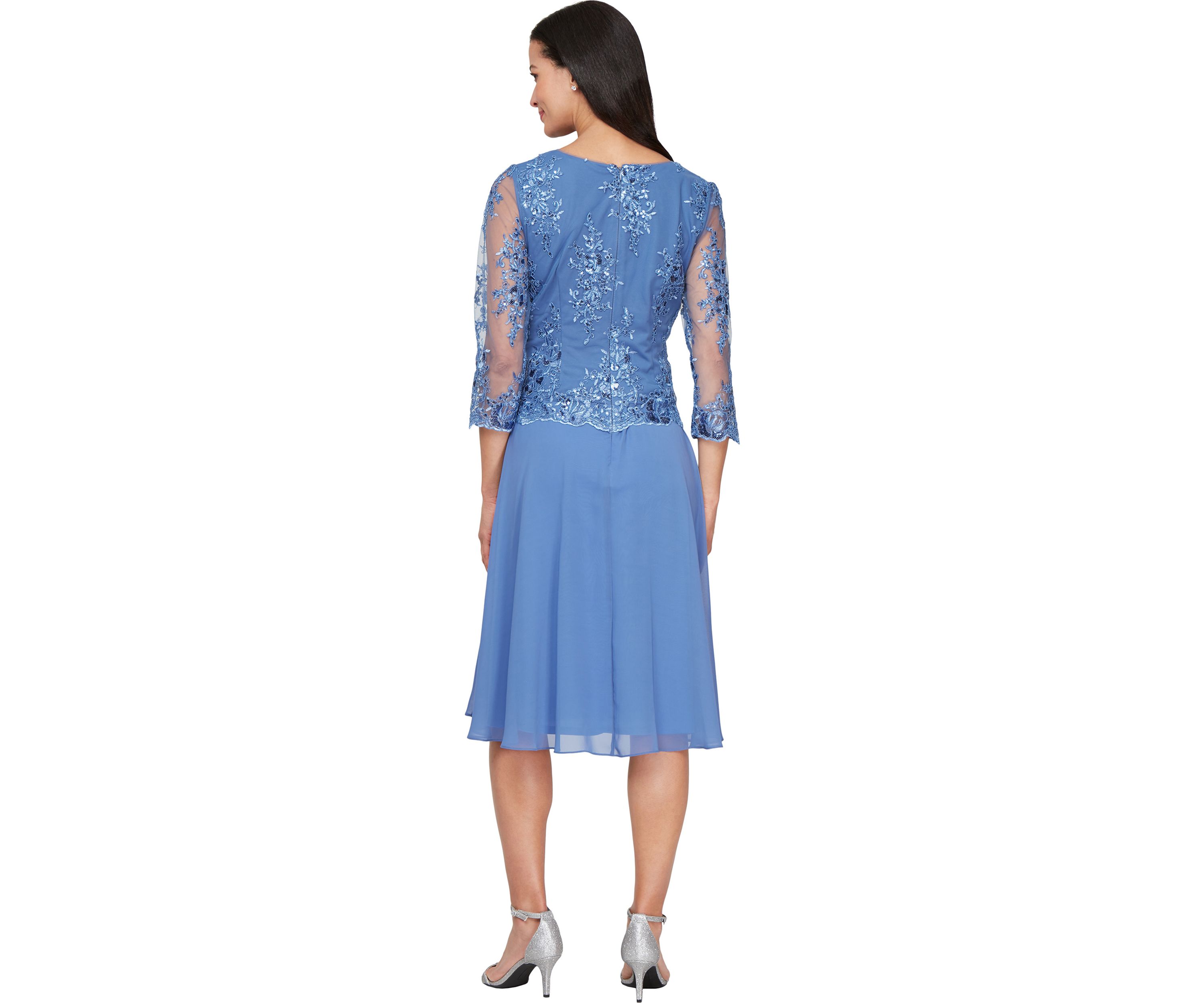 Womens Midi Embroidered Mock Dress
