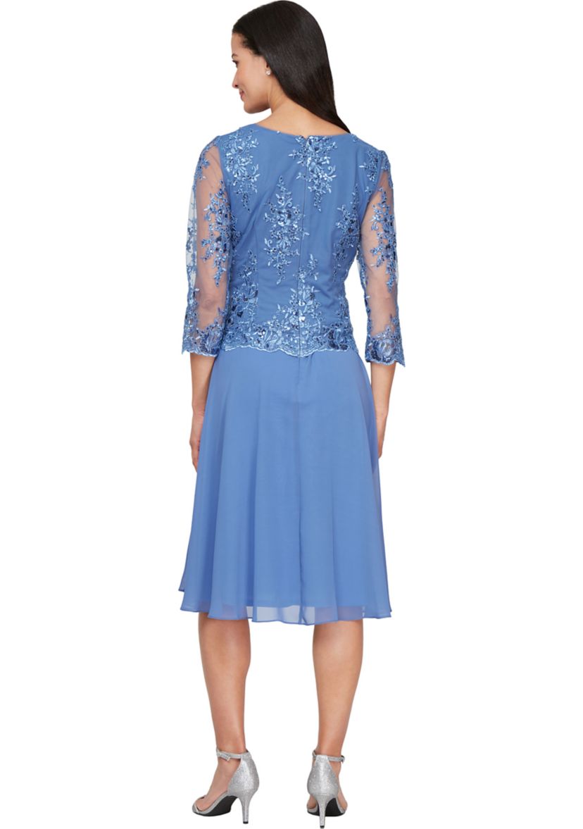 Womens Midi Embroidered Mock Dress