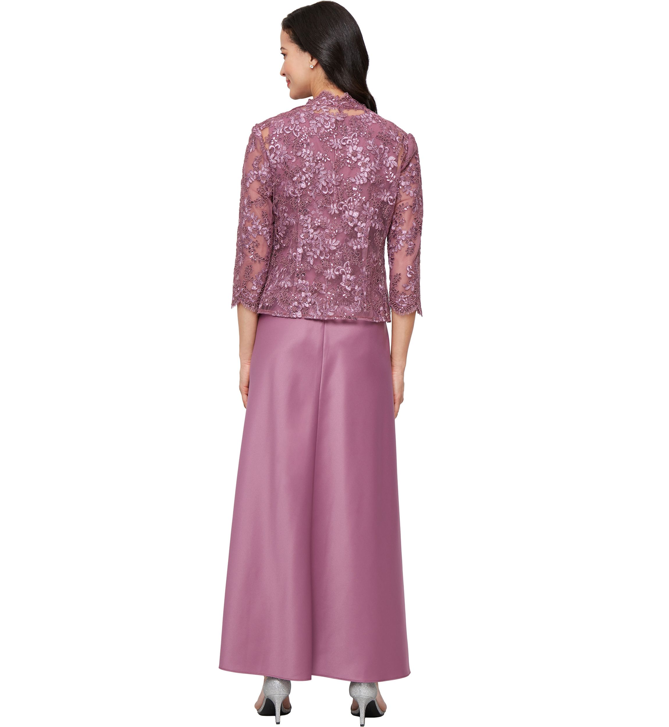 Womens Long Embroidered Tulle Mock Jacket Dress