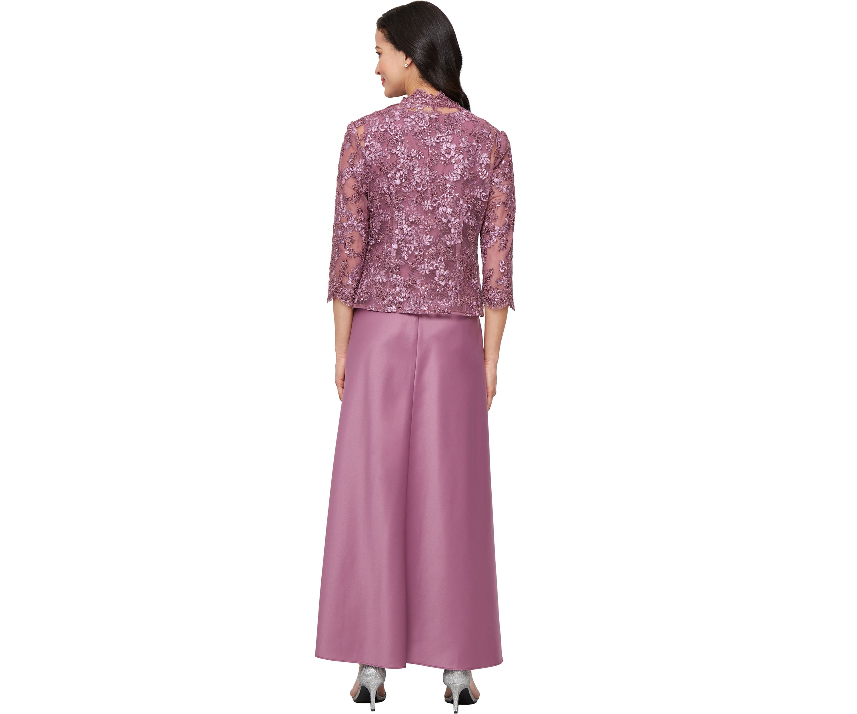 Womens Long Embroidered Tulle Mock Jacket Dress