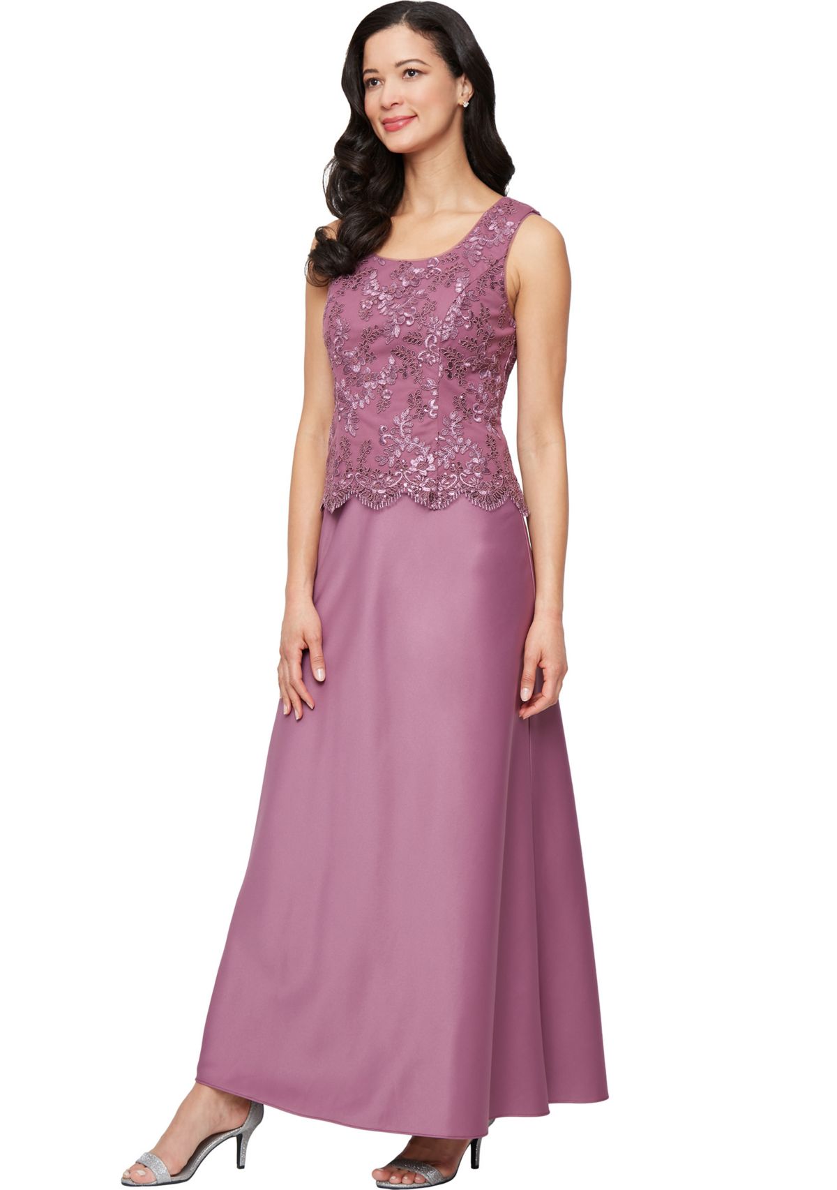 Womens Long Embroidered Tulle Mock Jacket Dress